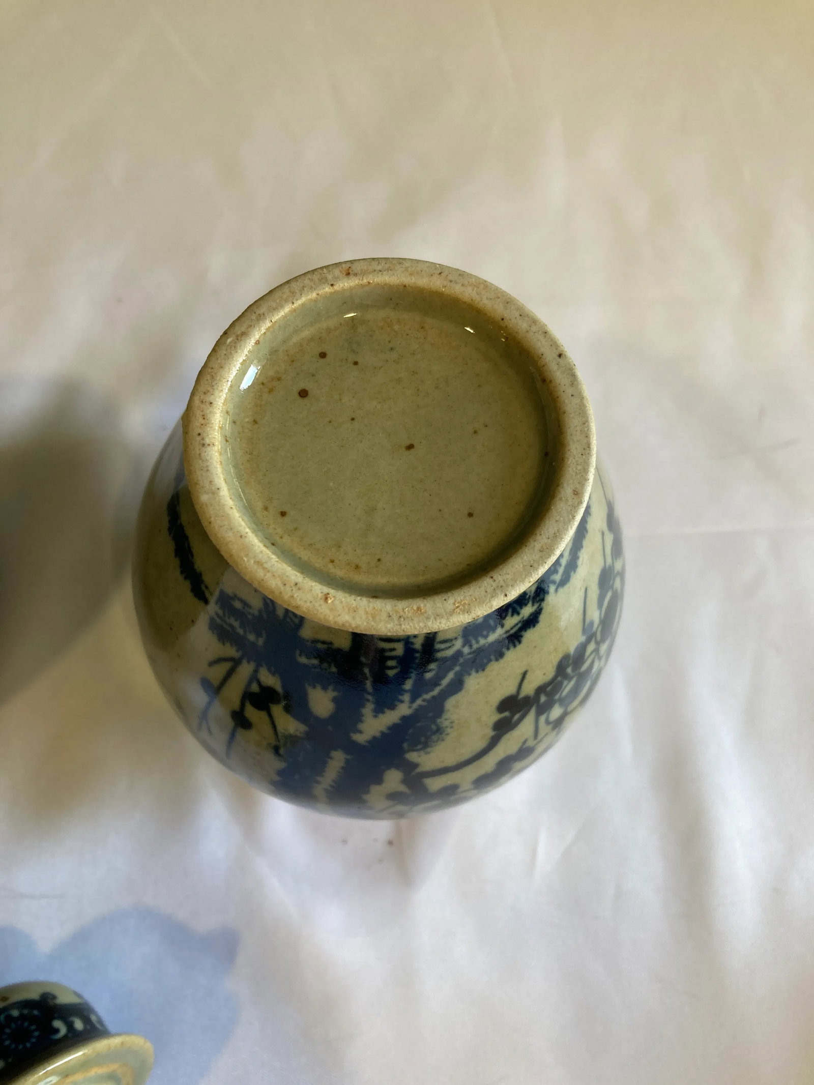 Vintage Asian Gray & Blue Urn & Vases- Set of 2 - 6