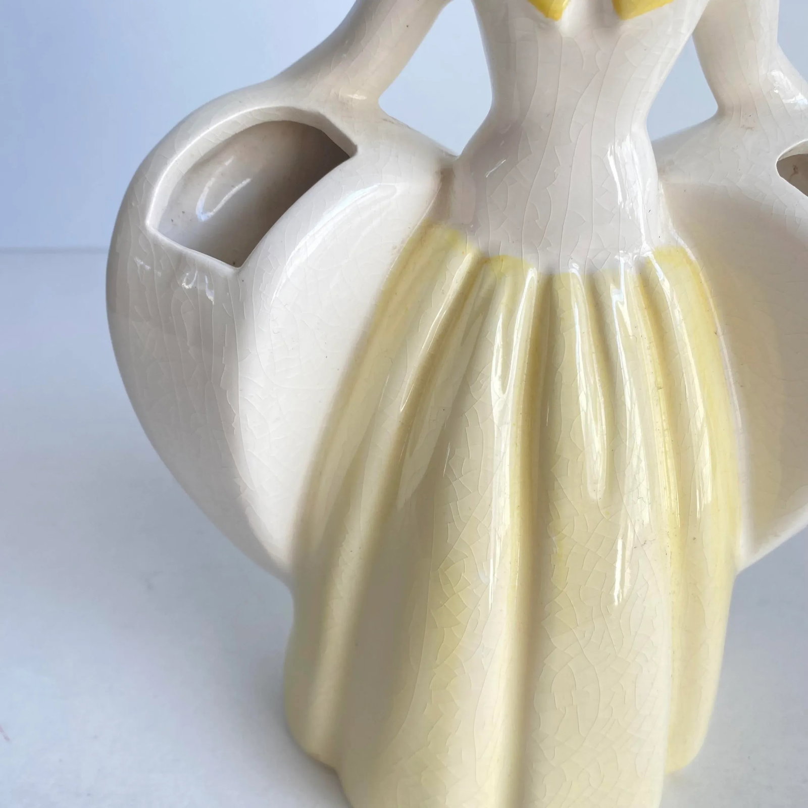 Vintage Southern Belle Lady Double Vase 1940s Matie Weil Ware California Pottery Yellow Dress - 3