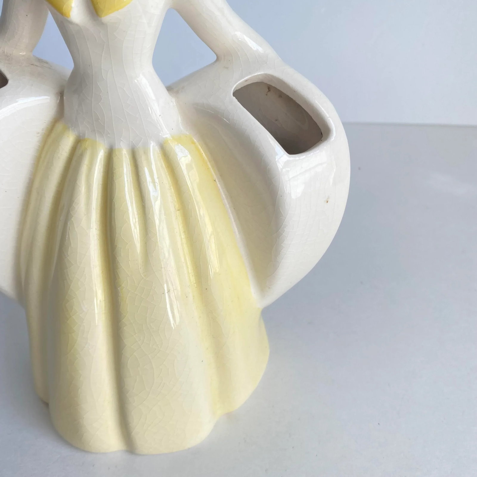 Vintage Southern Belle Lady Double Vase 1940s Matie Weil Ware California Pottery Yellow Dress - 4