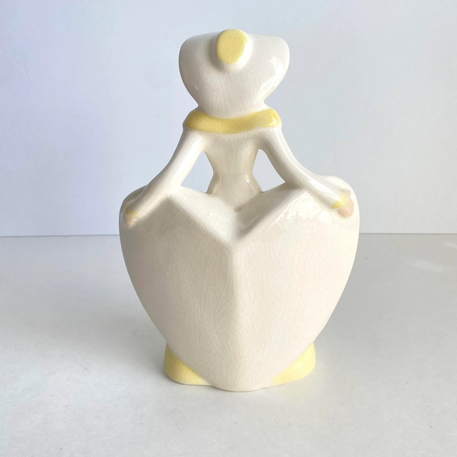 Vintage Southern Belle Lady Double Vase 1940s Matie Weil Ware California Pottery Yellow Dress - 6