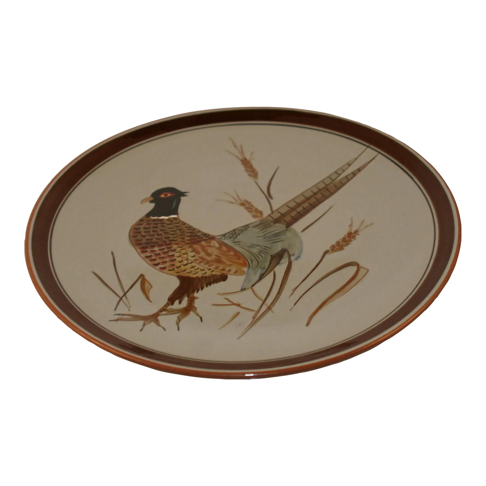 1950s Stangl Sportsman Pattern Pheasant Round Serving Plate: Vintage Stangl Sportsman Pattern Pheasant Serving Plate Number 3774 The Stangl Sportsman pattern was initially designed by Kay Hackett and was introduced in 1955. The pattern initially focused on smok