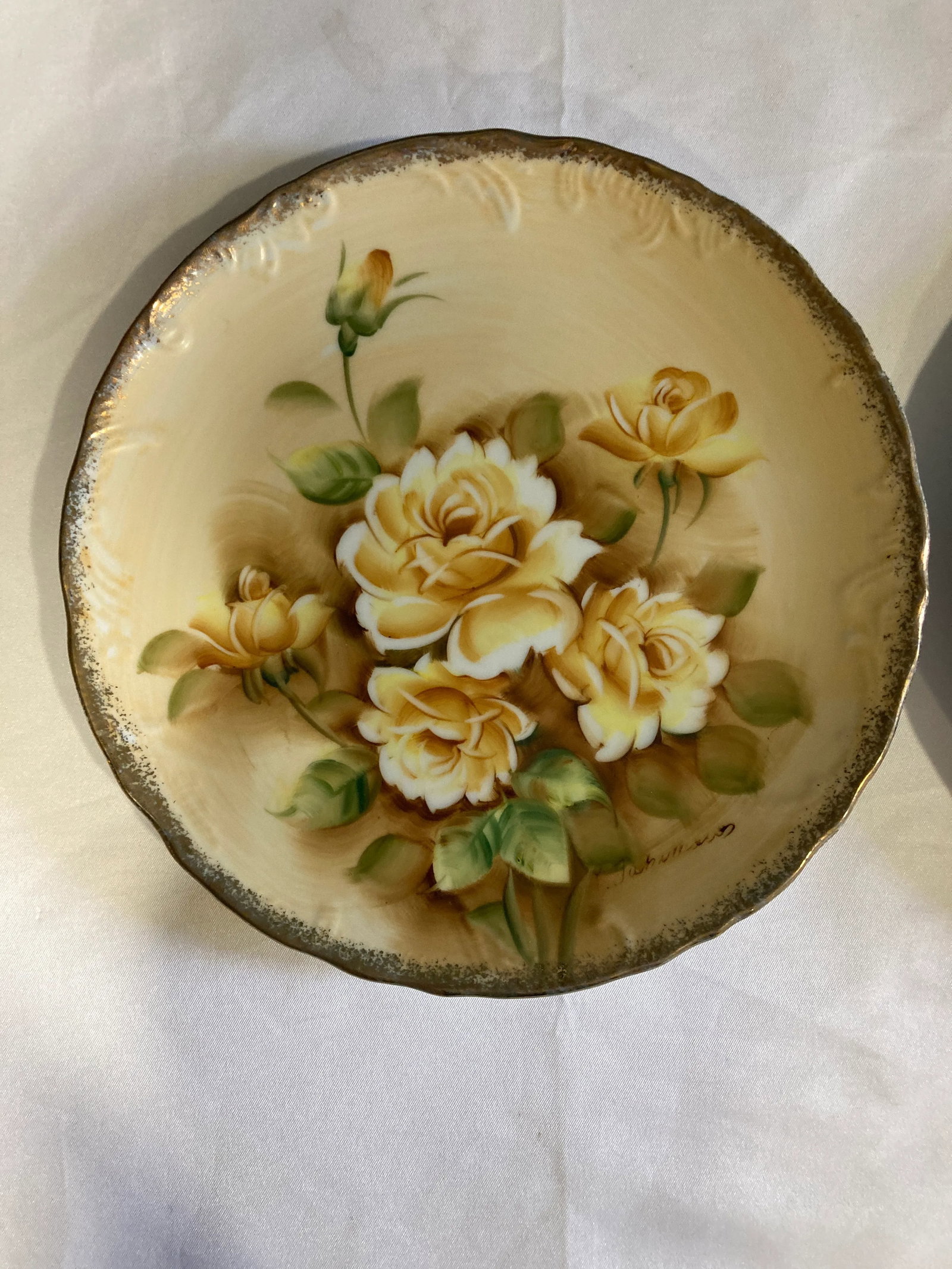 1940s Hand Painted Rose Plates, Set of 2 - 2