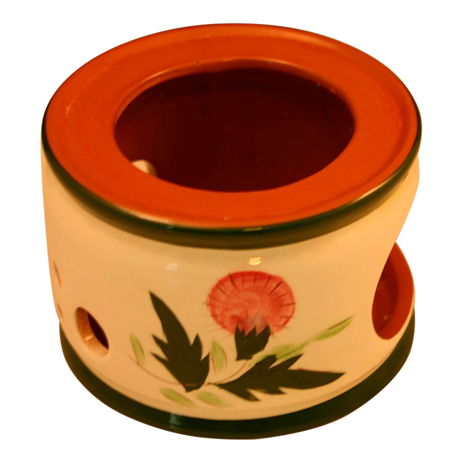 1950s Stangl Pottery Thistle Pattern Candle Warming Stand: Vintage Stangl Thistle Pattern Candle Warmer Stand The Stangl Thistle pattern was designed by Kay Hackett and was introduced in 1950. It remained in production until 1967. The pattern is one of many