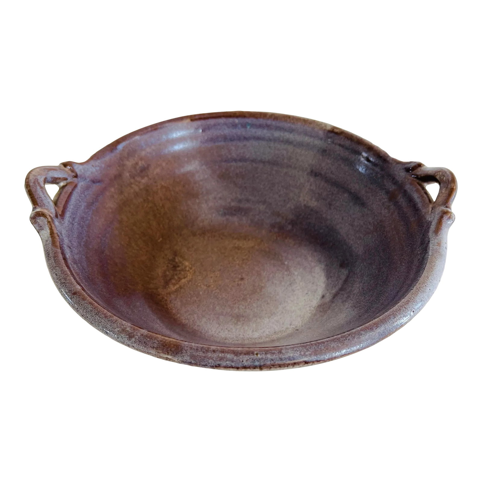 1970s Woburn Studio Art Pottery English Hand Crafted Handled Round Bowl: 1970s Woburn Studio Art Pottery English Hand Crafted Handled Round Bowl Bring authentic vintage charm to your home with this handcrafted studio art pottery bowl from Woburn, England. Dating to the