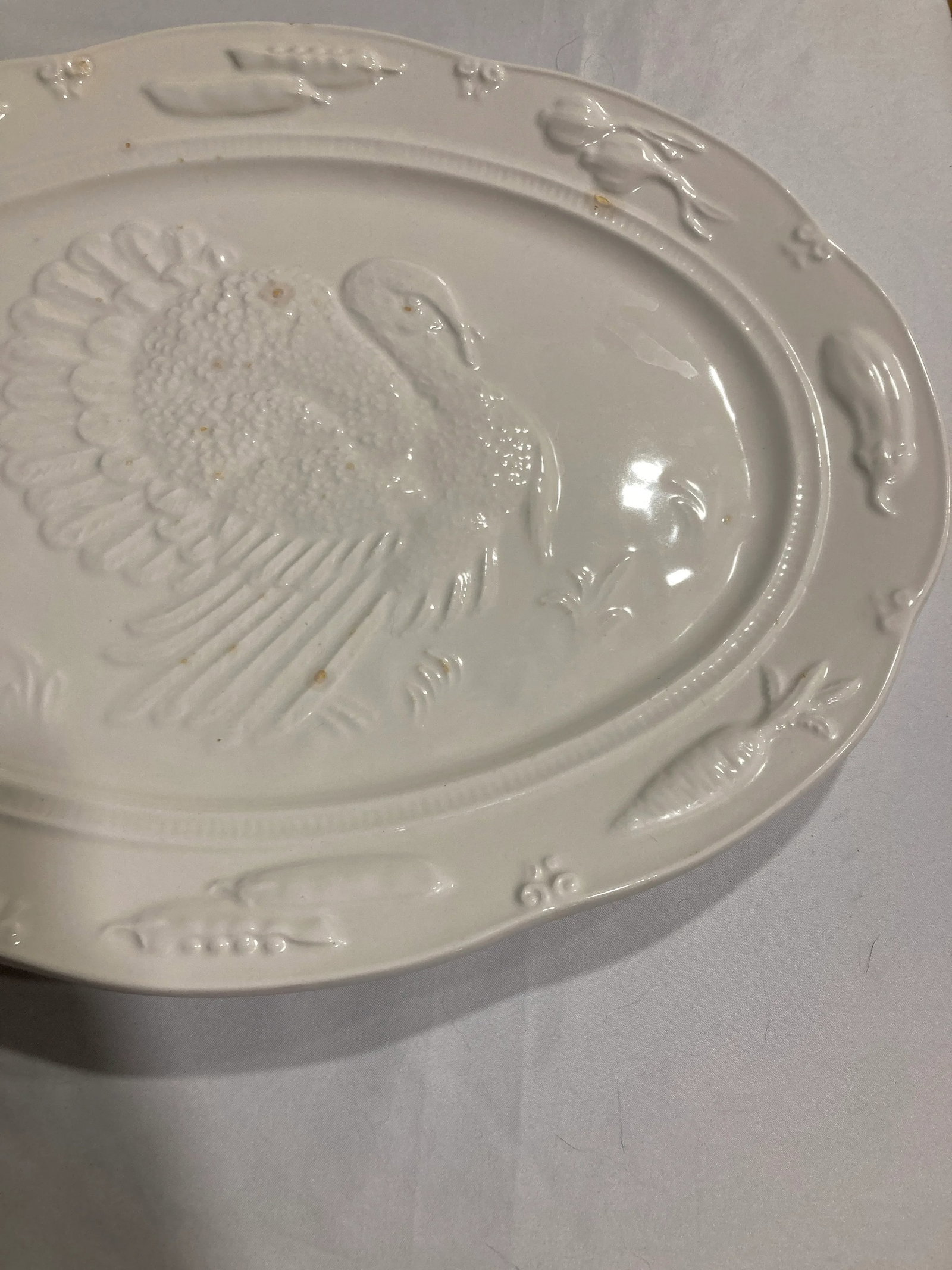 Vintage White Ceramic Turkey Platter - 11