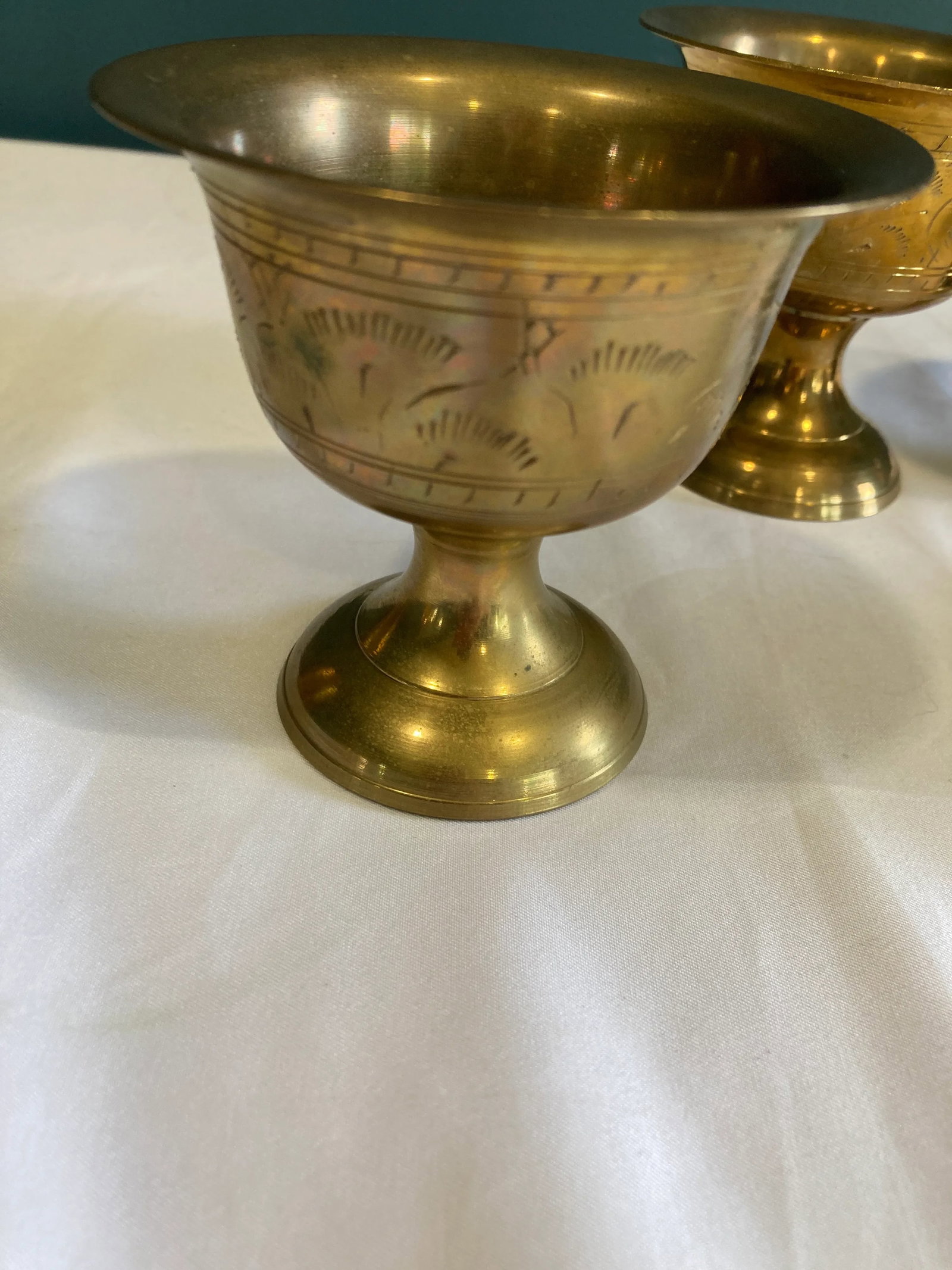 Set of 4 Vintage Etched Brass Goblets - 2