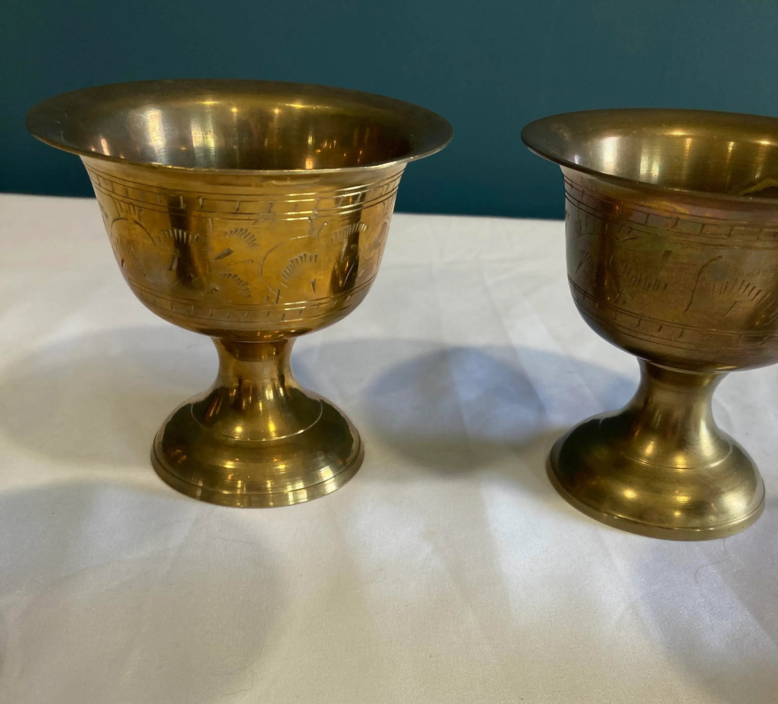 Set of 4 Vintage Etched Brass Goblets - 3