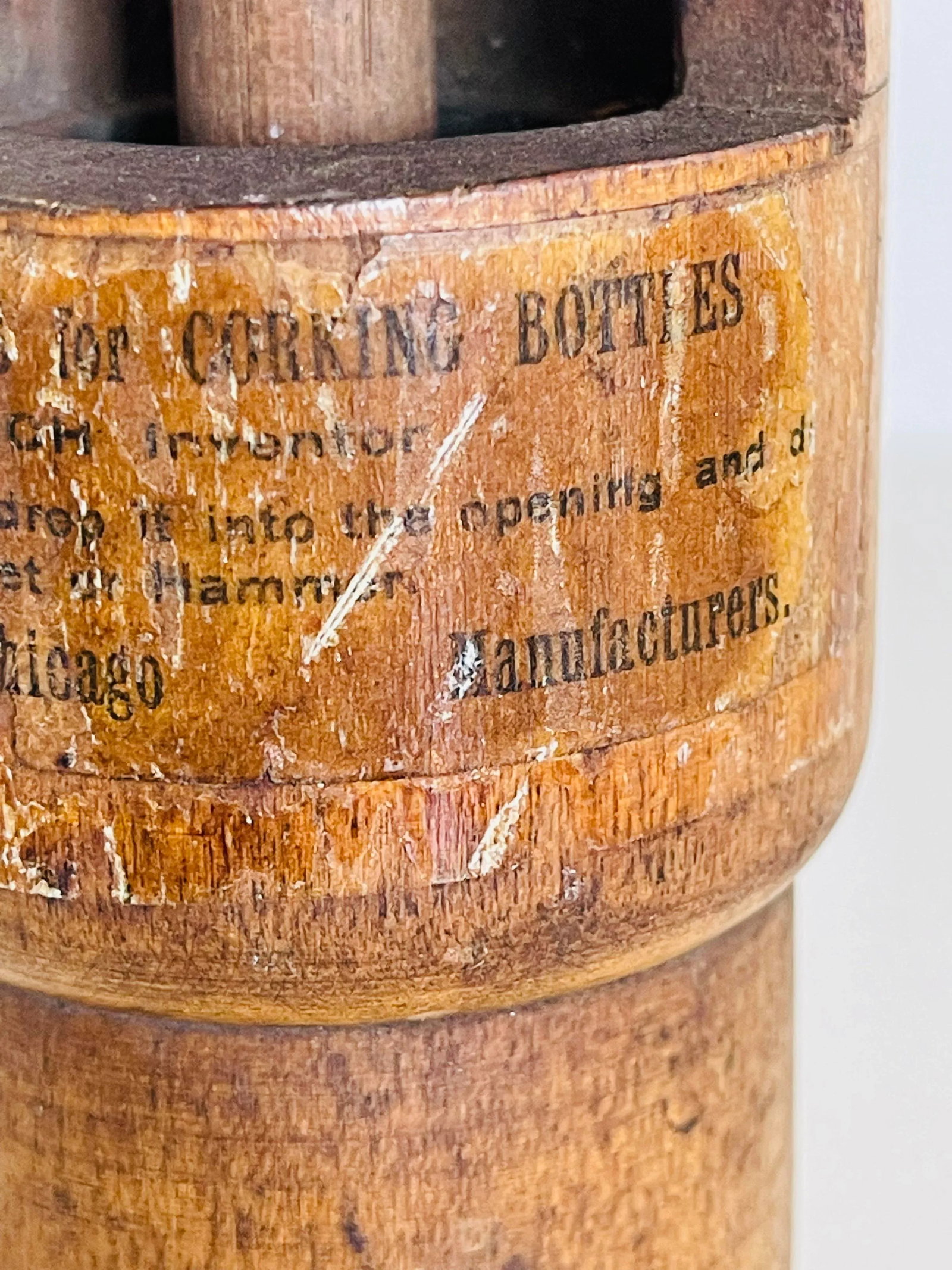 Antique Wood Redlich Chicago Wine Cork Bottle Press With Partial Label, Pat 1862 - 5