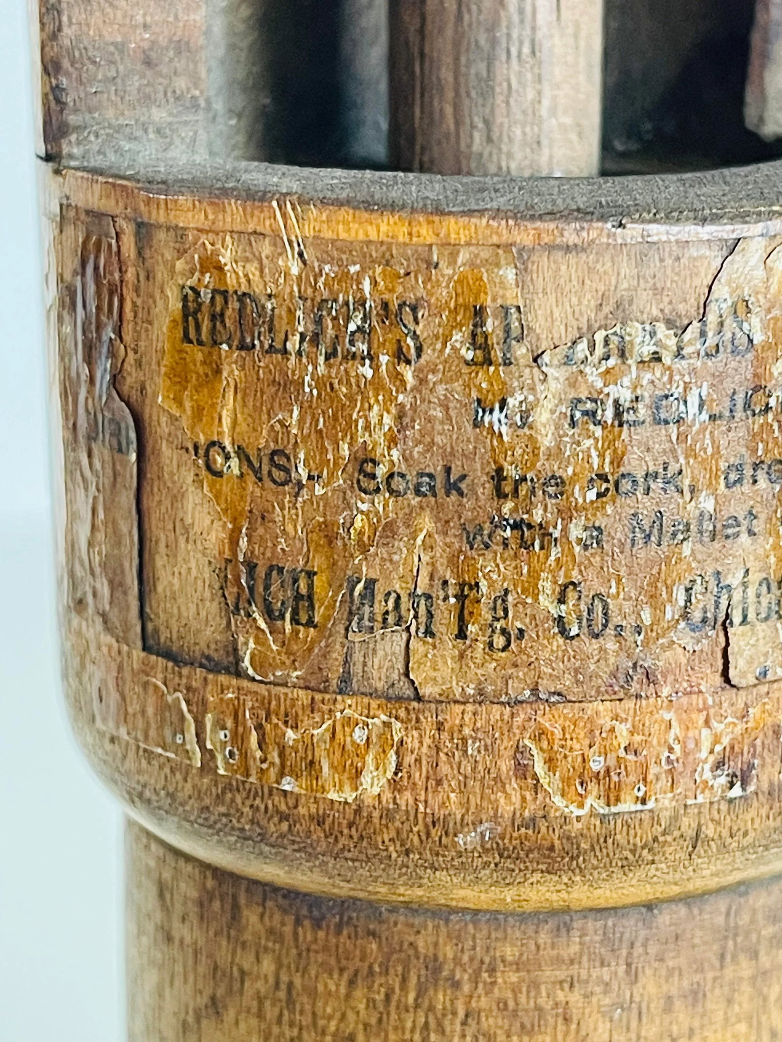 Antique Wood Redlich Chicago Wine Cork Bottle Press With Partial Label, Pat 1862 - 6