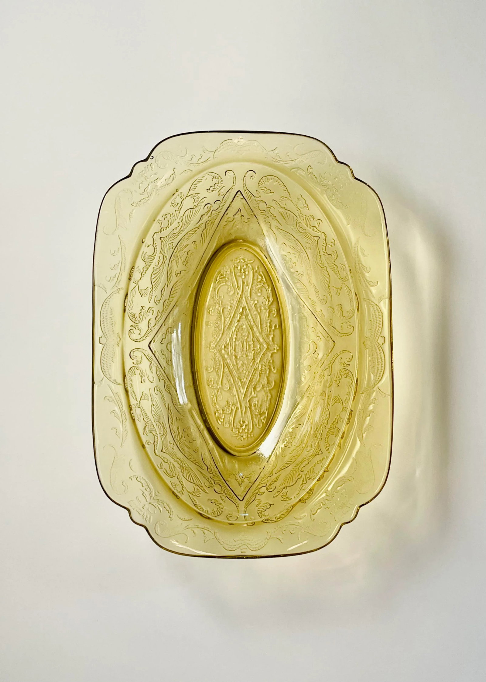 1930's Madrid Yellow Federal Glass Square Rimmed Serving Bowl - 2
