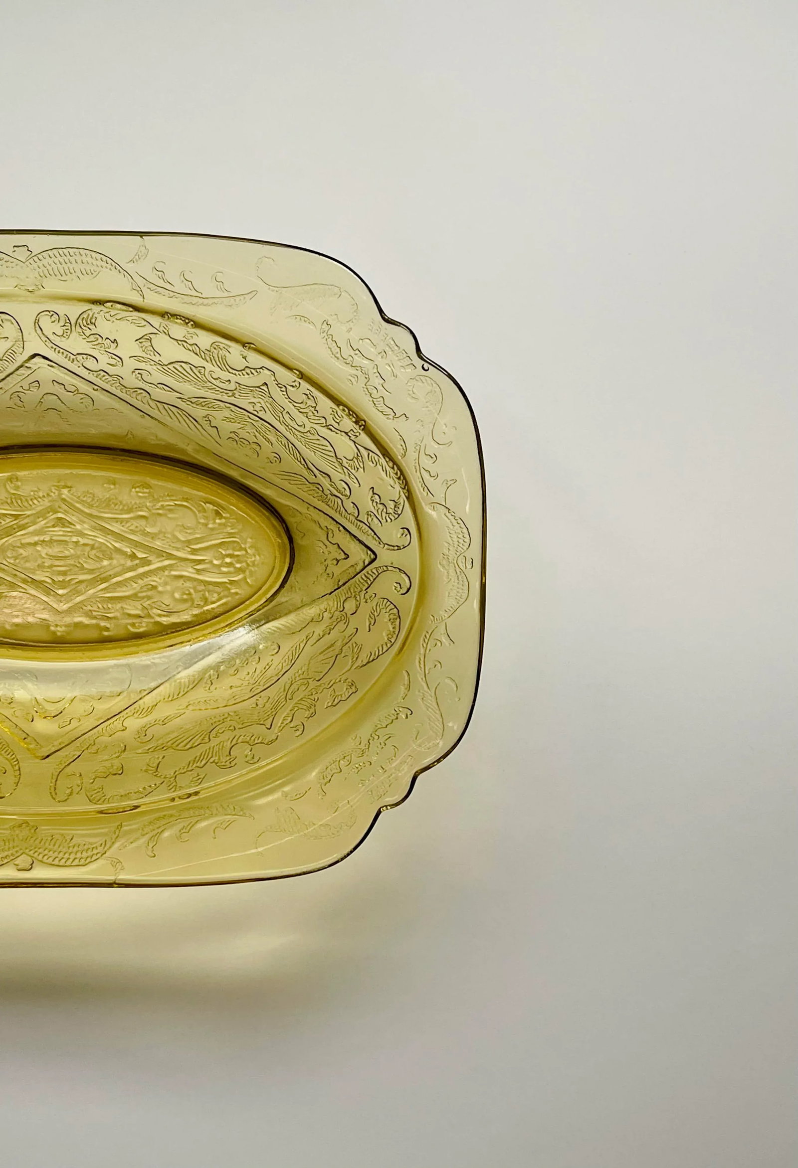 1930's Madrid Yellow Federal Glass Square Rimmed Serving Bowl - 5