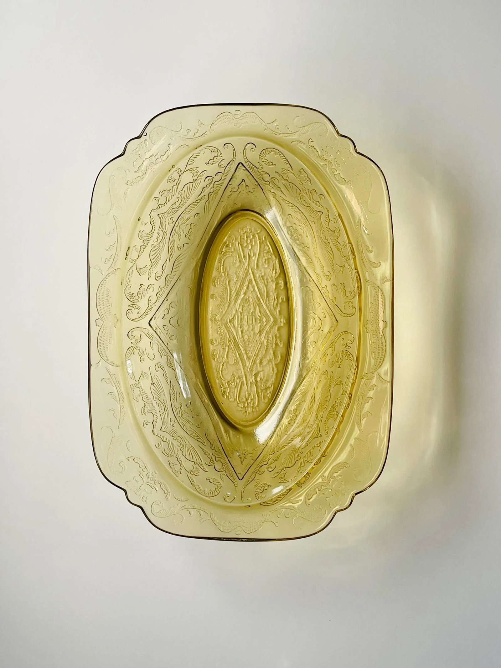 1930's Madrid Yellow Federal Glass Square Rimmed Serving Bowl - 6