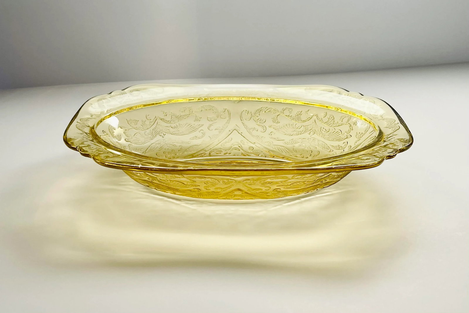 1930's Madrid Yellow Federal Glass Square Rimmed Serving Bowl - 7