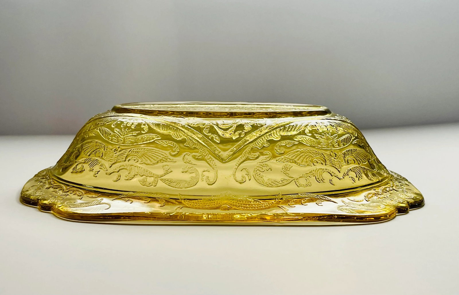 1930's Madrid Yellow Federal Glass Square Rimmed Serving Bowl - 8