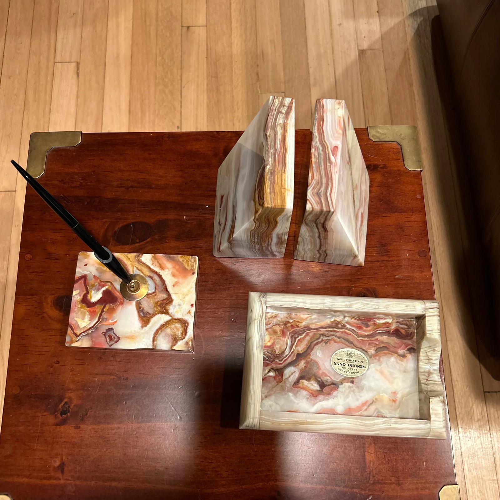 Onyx Mid-Century Modern Desk Set Includes Book Ends, Pen Holder, Note Pad Holder Set- 4 Pieces - 2