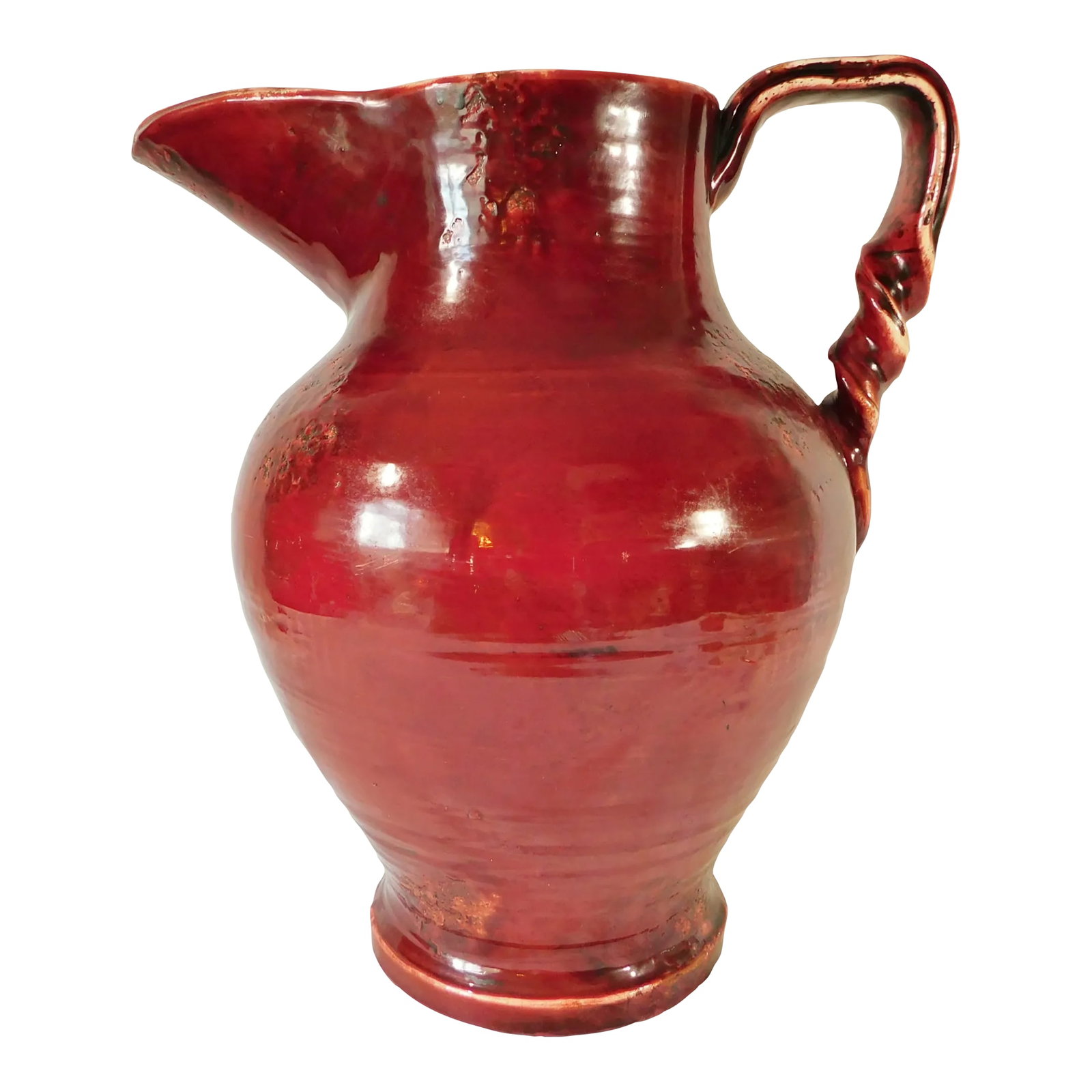 Large Oversized Vintage Italian Red Ceramic Twist Handle Pitcher Floor Vase: Beautiful large oversized vintage italian red ceramic twisted handle pitcher floor vase. Amazing piece! Heavy, well made piece. Made in Italy - Circa 1970s/1980s. Wonderful Condition - No Damage. No