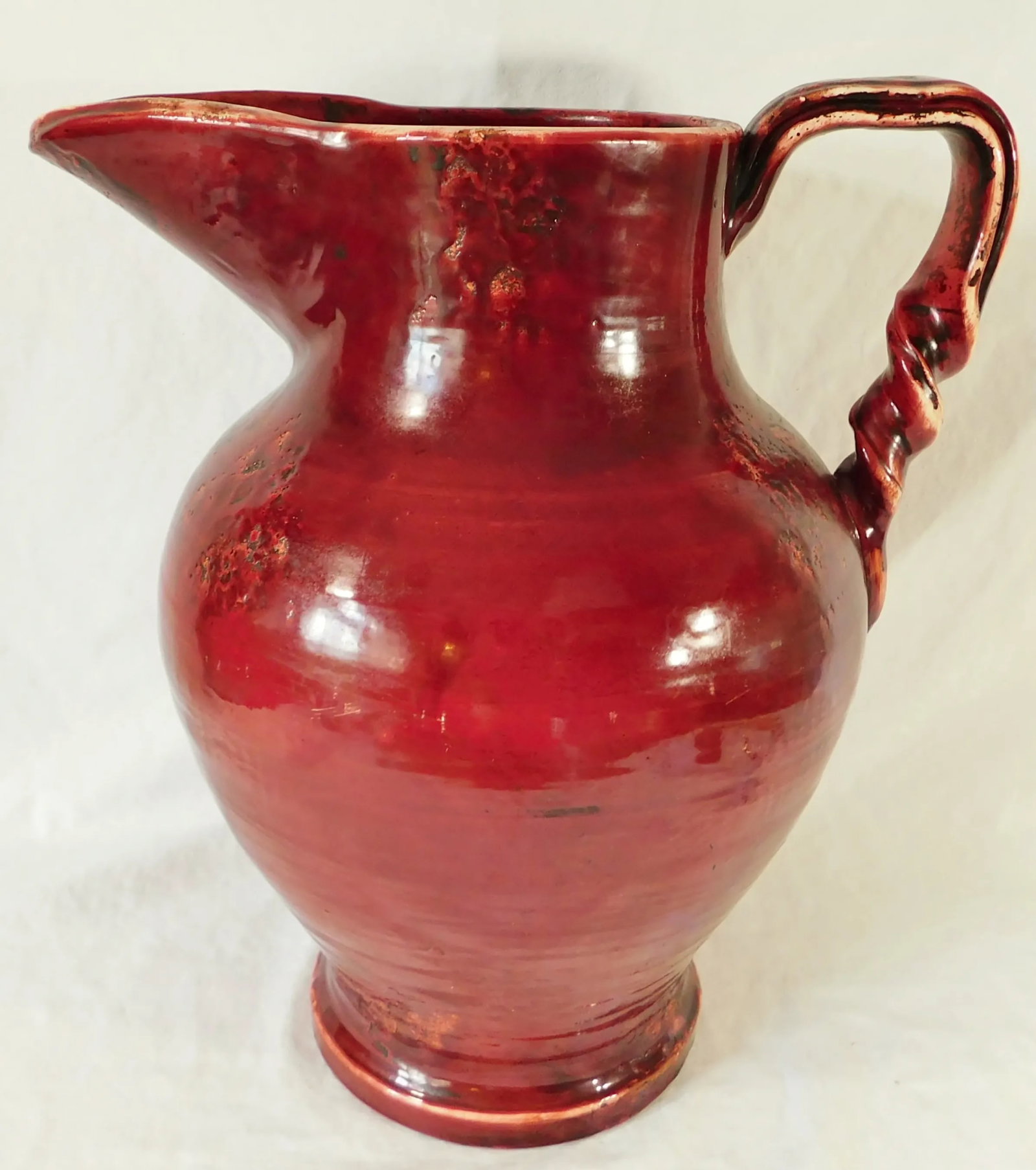 Large Oversized Vintage Italian Red Ceramic Twist Handle Pitcher Floor Vase - 2