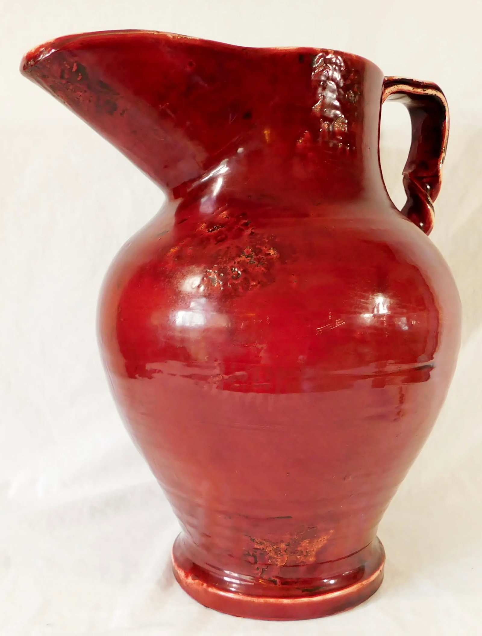Large Oversized Vintage Italian Red Ceramic Twist Handle Pitcher Floor Vase - 3