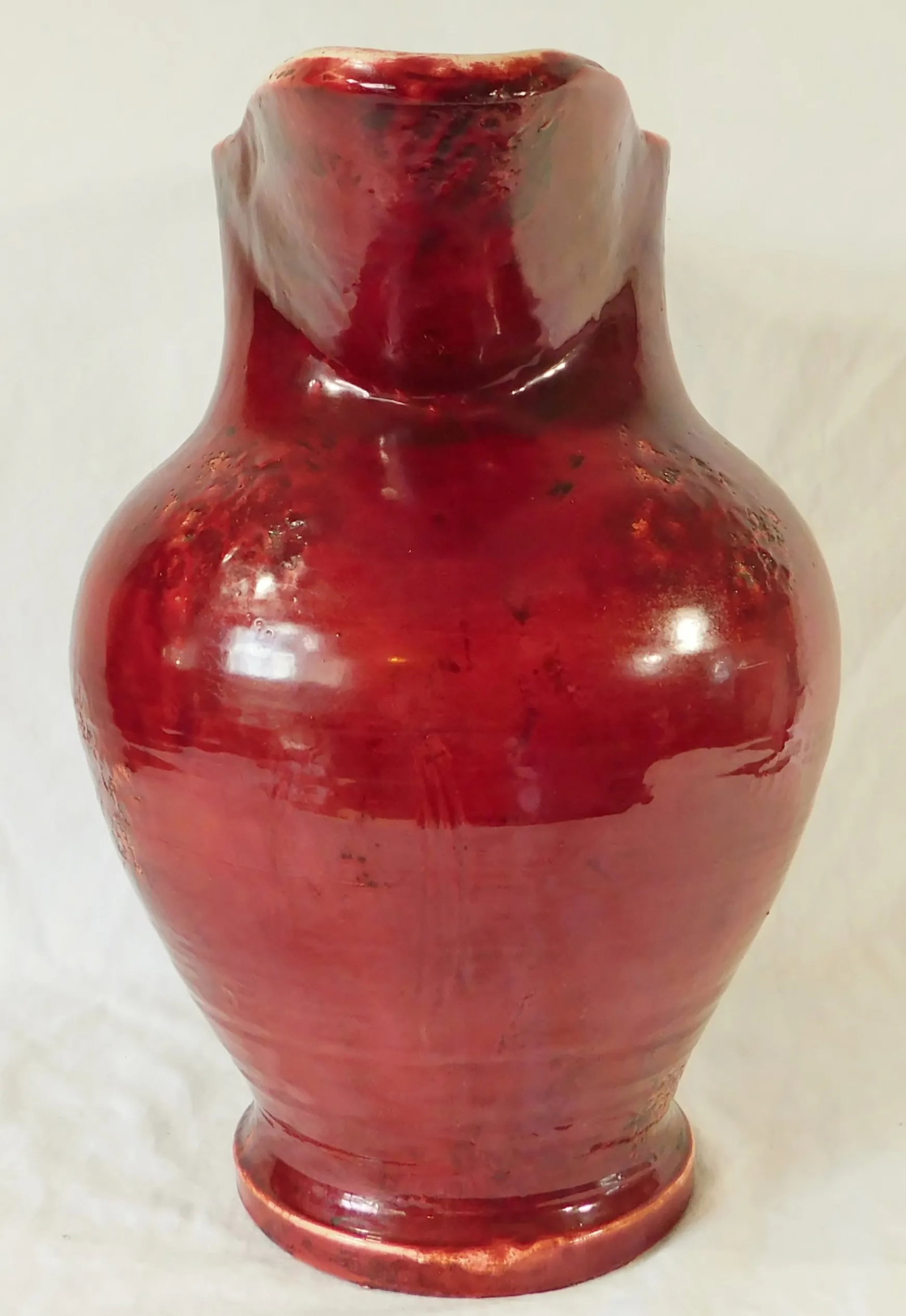 Large Oversized Vintage Italian Red Ceramic Twist Handle Pitcher Floor Vase - 4
