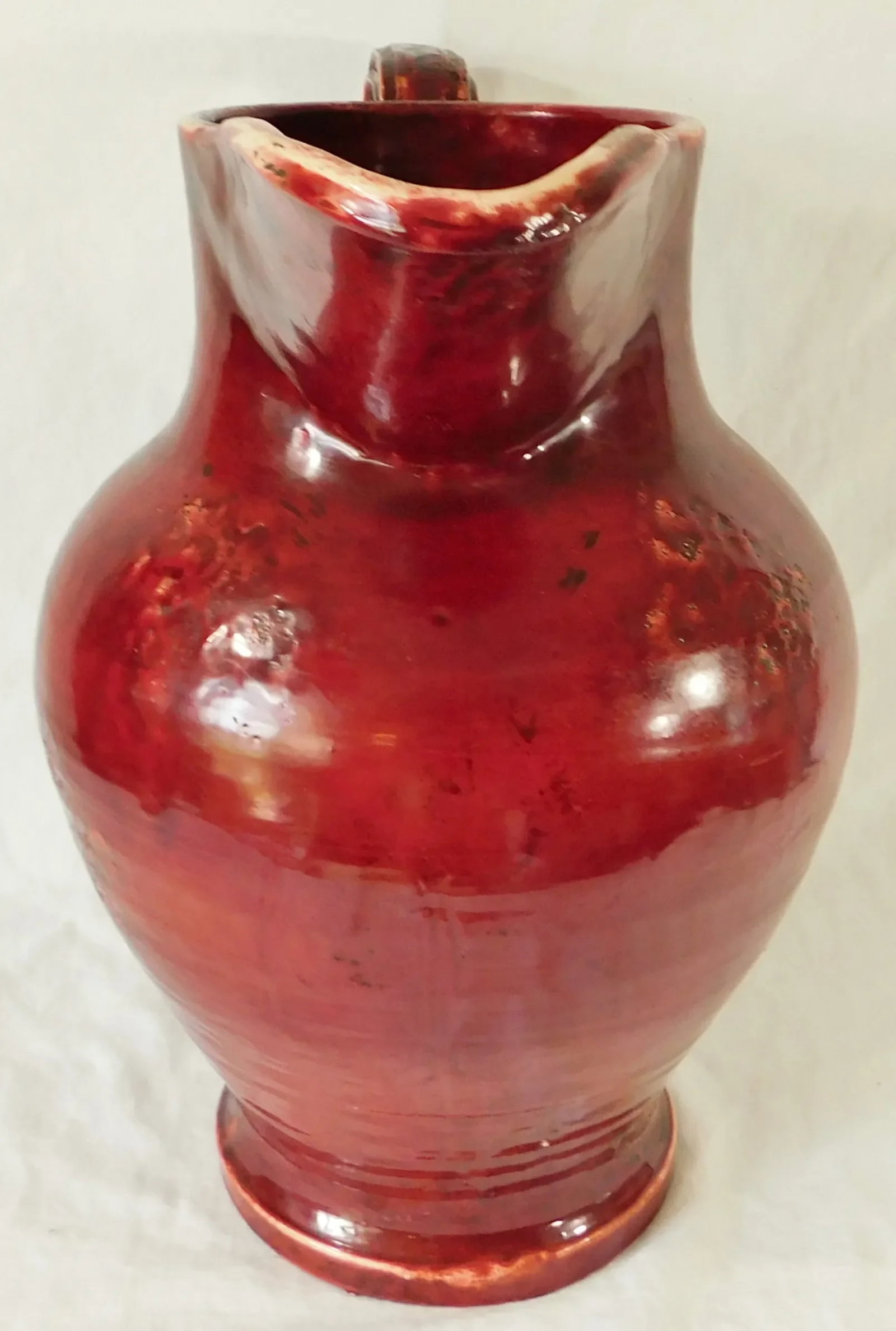 Large Oversized Vintage Italian Red Ceramic Twist Handle Pitcher Floor Vase - 5