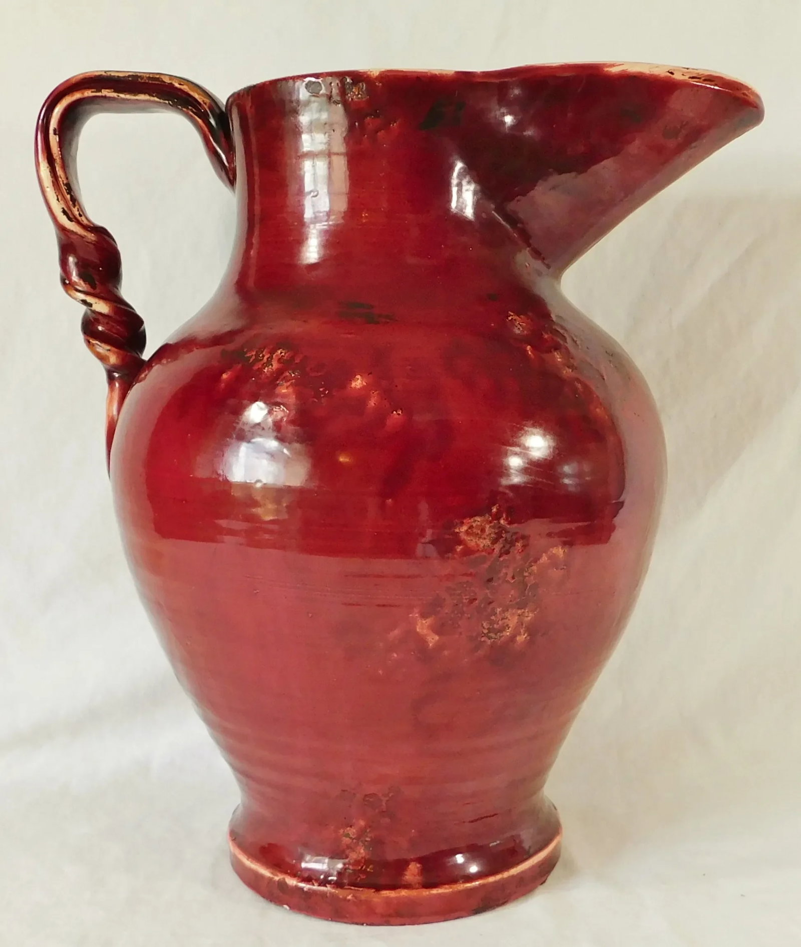 Large Oversized Vintage Italian Red Ceramic Twist Handle Pitcher Floor Vase - 6