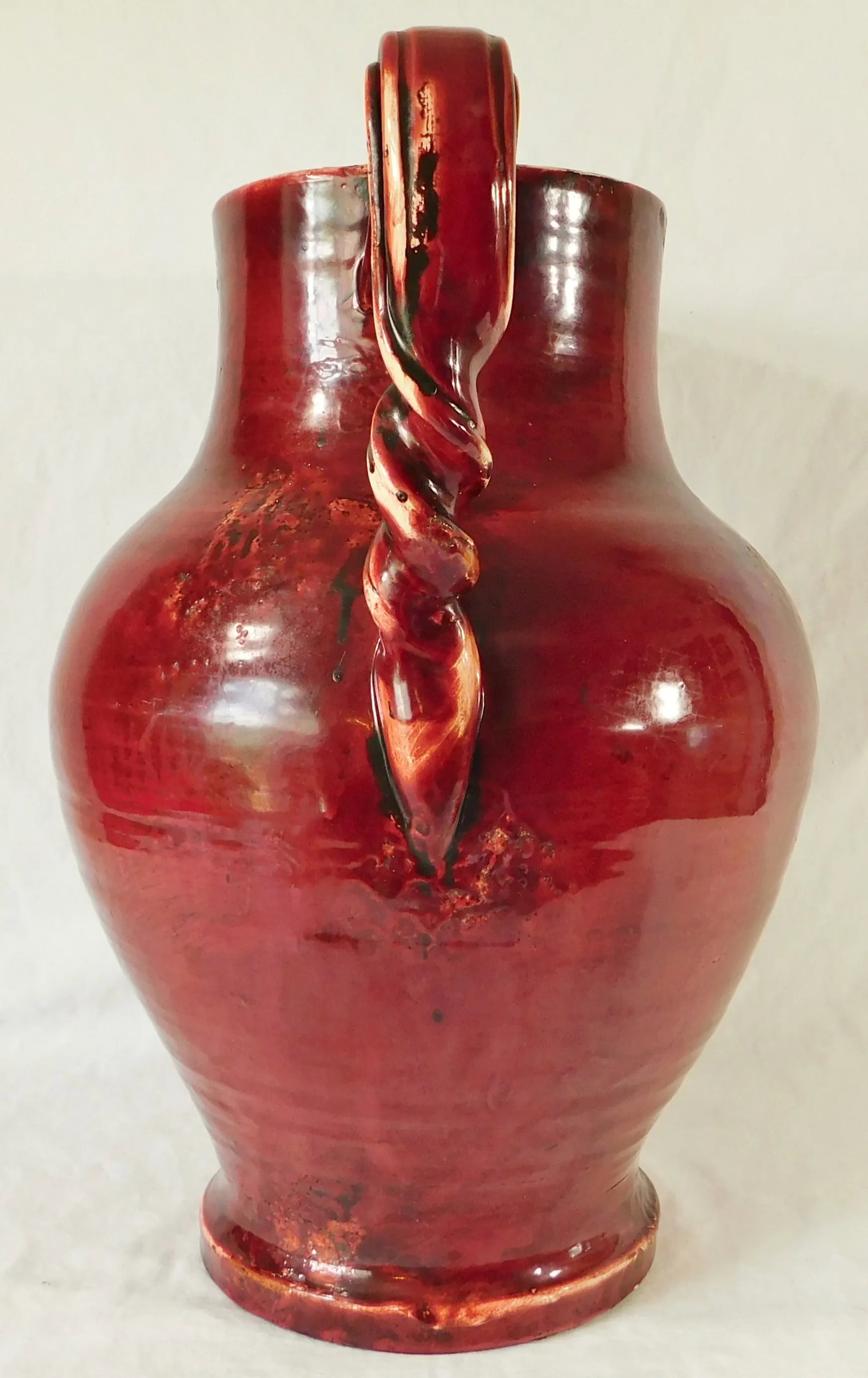 Large Oversized Vintage Italian Red Ceramic Twist Handle Pitcher Floor Vase - 7