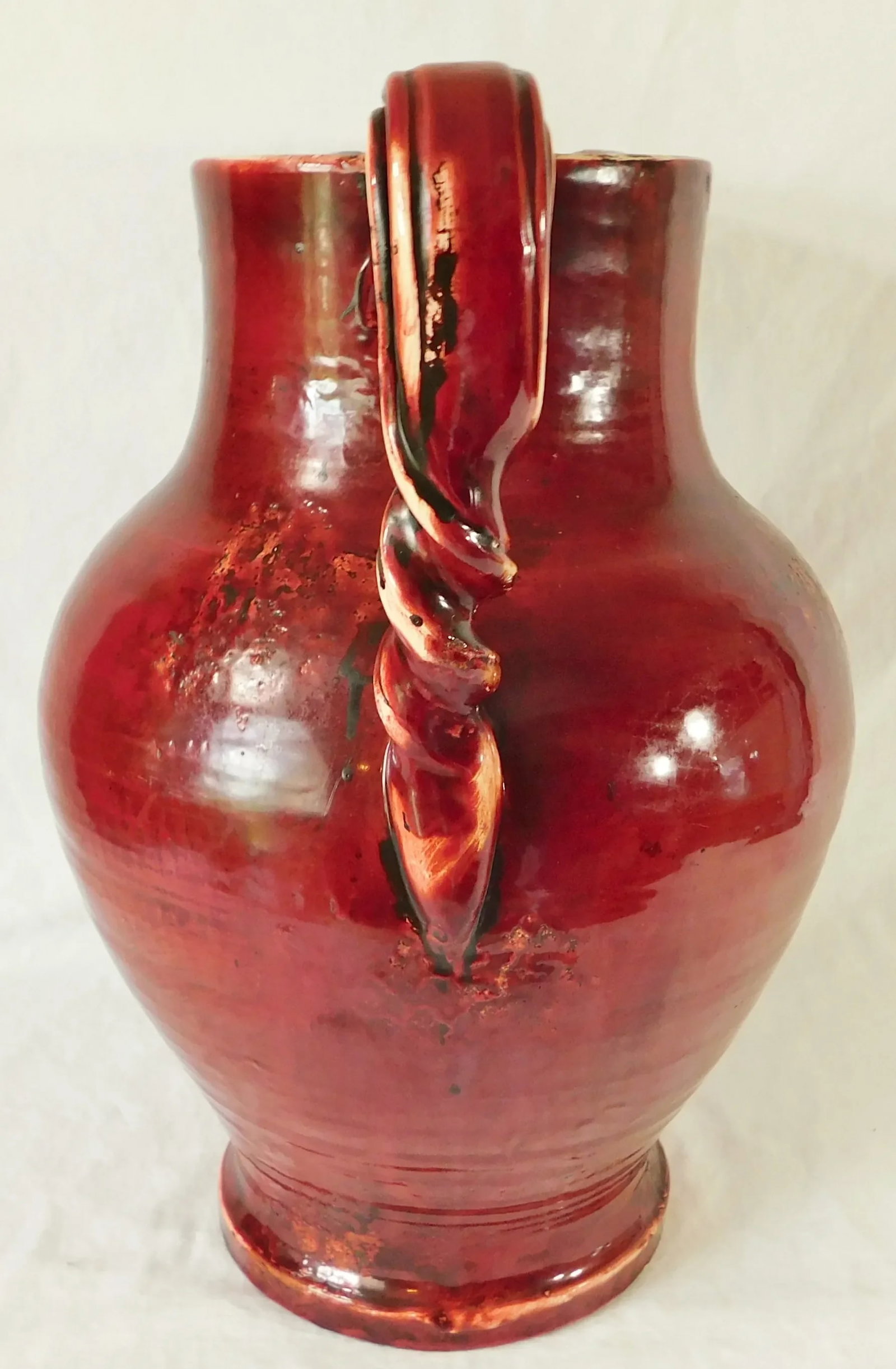 Large Oversized Vintage Italian Red Ceramic Twist Handle Pitcher Floor Vase - 8