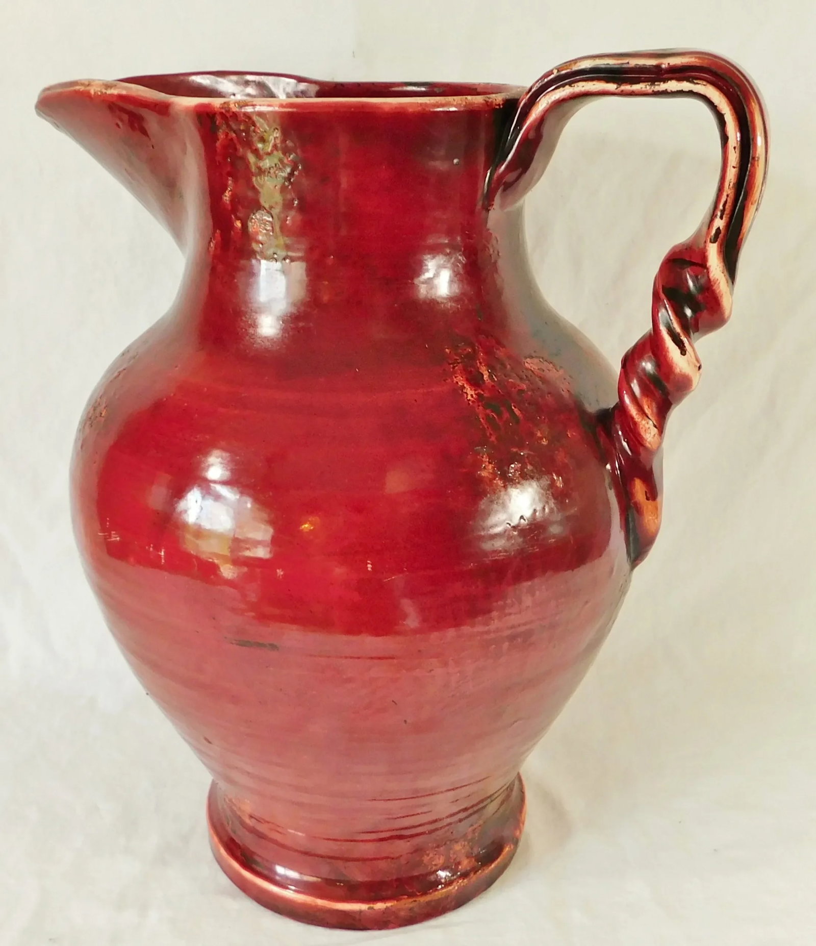 Large Oversized Vintage Italian Red Ceramic Twist Handle Pitcher Floor Vase - 9
