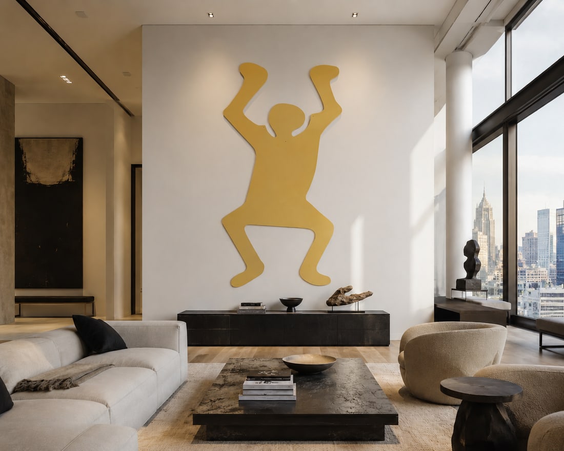 1990s Oversized Pop Art Yellow Wood Figure Wall Sculpture - 2
