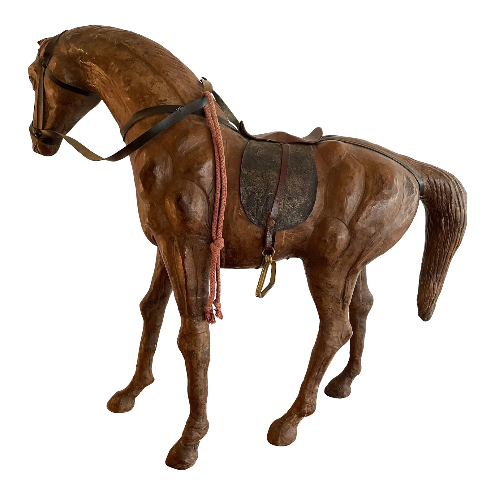 1960s Gallant Vintage Wooden Horse: You'll be carried away by this gallant vintage wooden steed, in excellent condition. Notice all the lovely details, including the bridle, with its headstall, bit, cheekpieces and reins, the leather
