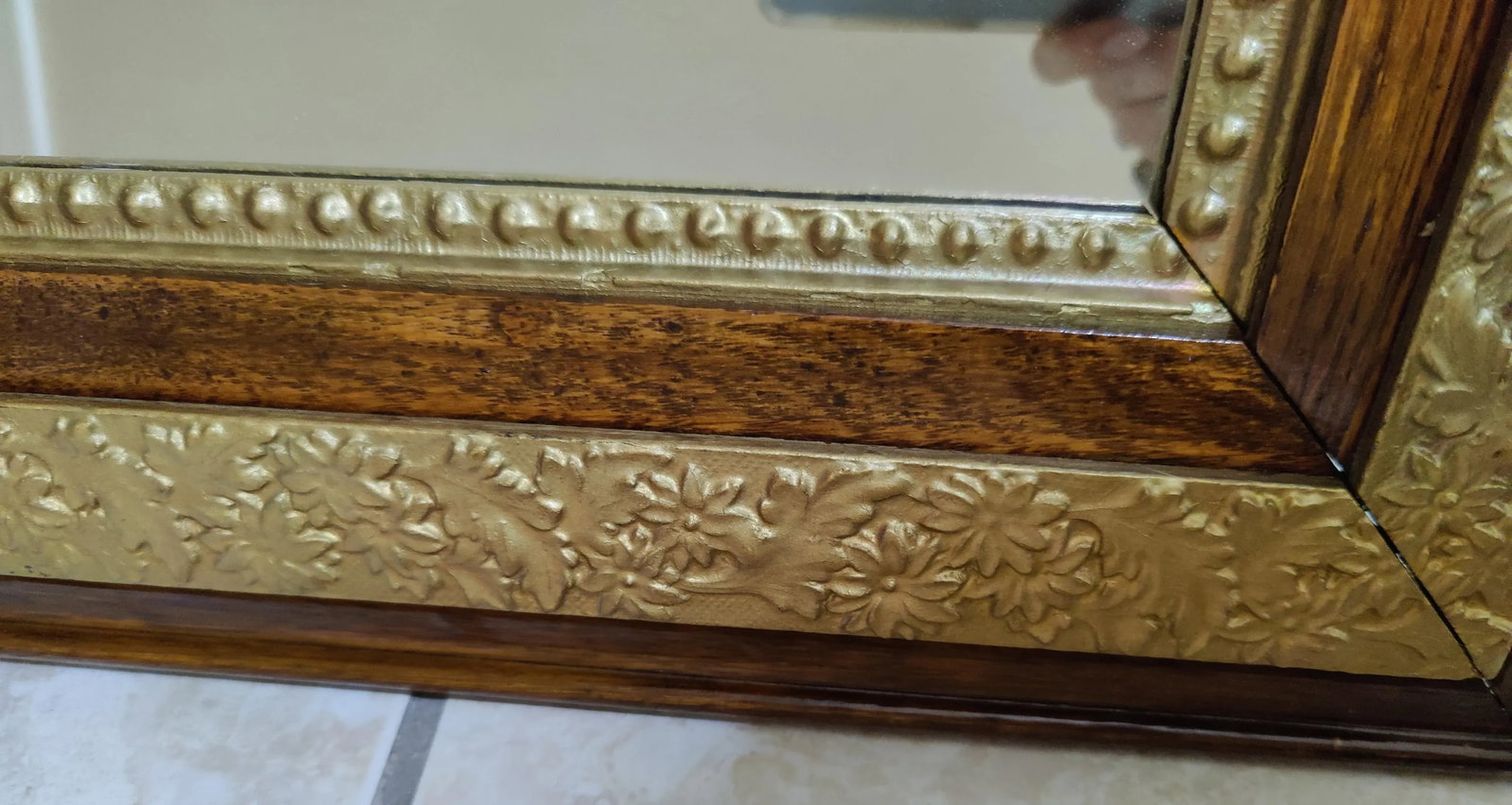 Antique Oak Wood Frame W/ Ornate Gesso -Flowers and Leaves Frame/ Mirror - 10