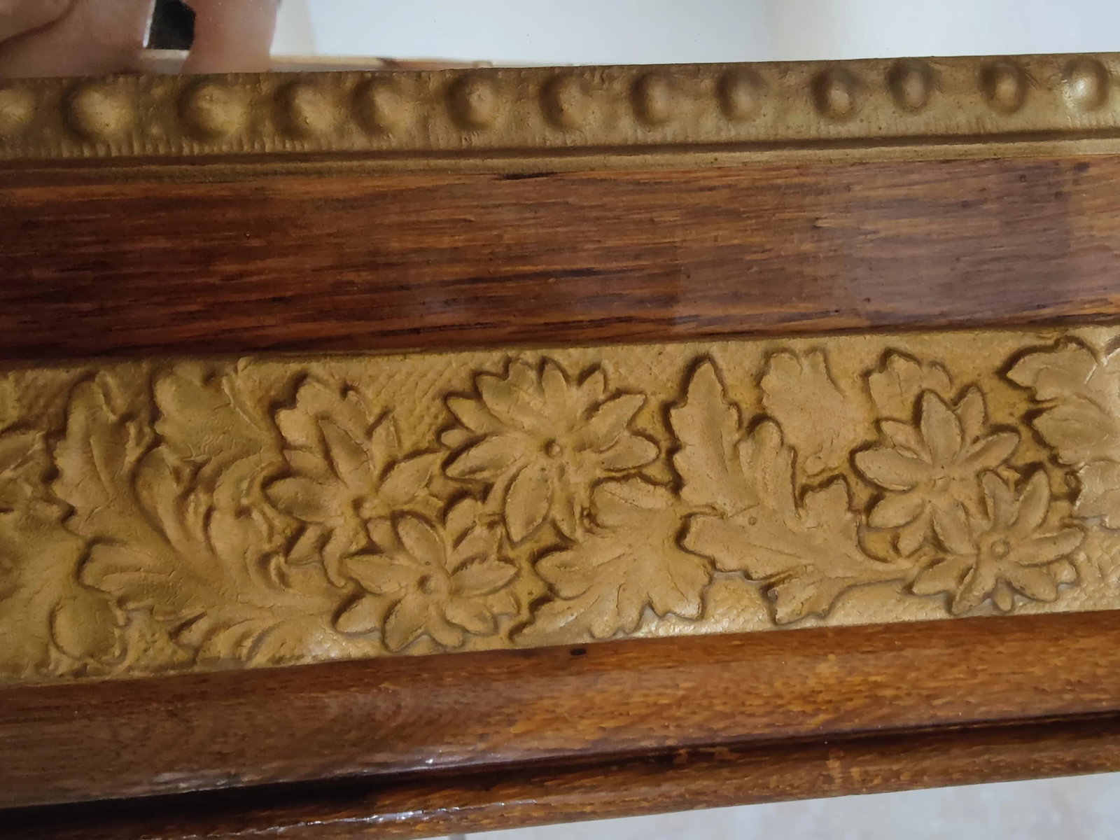 Antique Oak Wood Frame W/ Ornate Gesso -Flowers and Leaves Frame/ Mirror - 12
