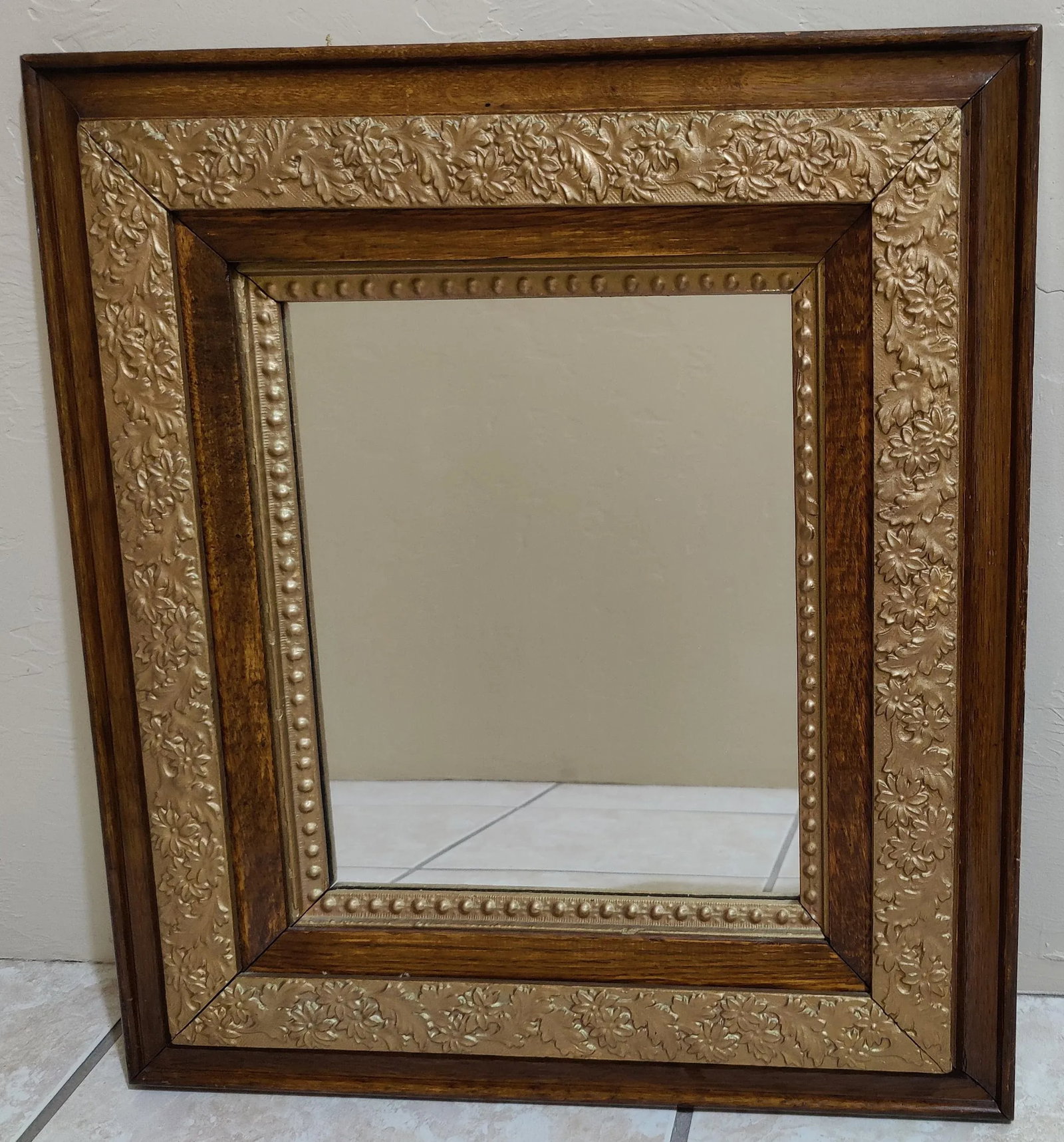 Antique Oak Wood Frame W/ Ornate Gesso -Flowers and Leaves Frame/ Mirror - 2