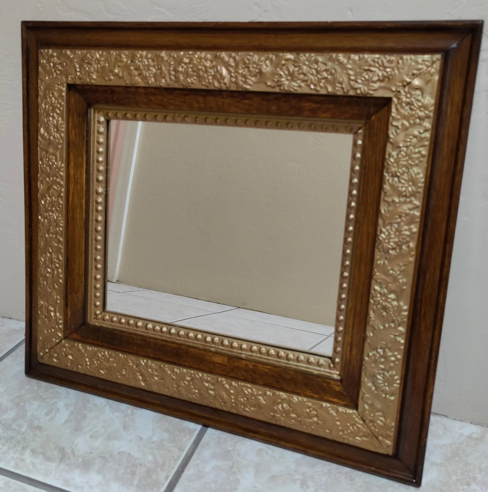 Antique Oak Wood Frame W/ Ornate Gesso -Flowers and Leaves Frame/ Mirror - 3