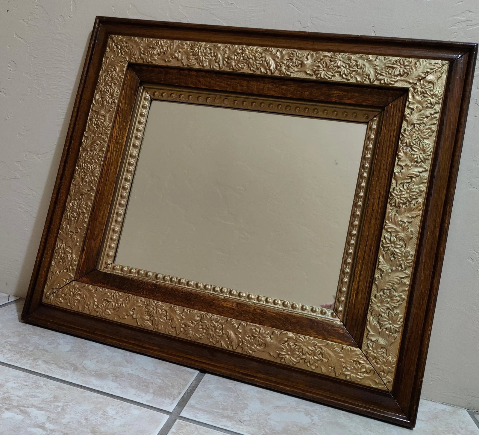 Antique Oak Wood Frame W/ Ornate Gesso -Flowers and Leaves Frame/ Mirror - 5
