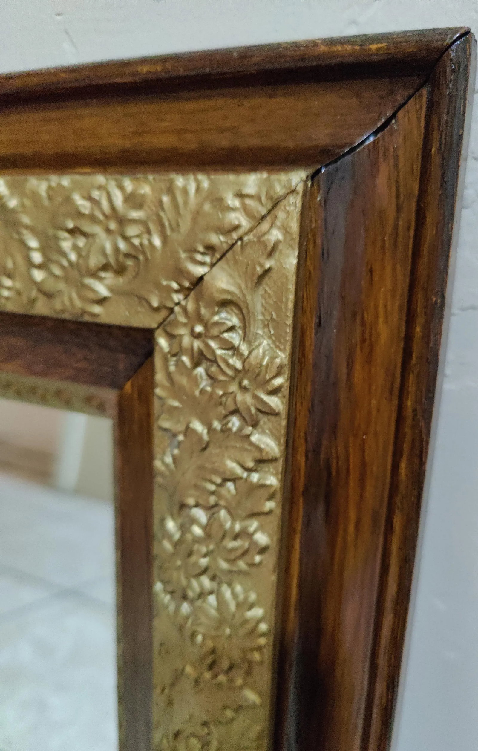 Antique Oak Wood Frame W/ Ornate Gesso -Flowers and Leaves Frame/ Mirror - 6