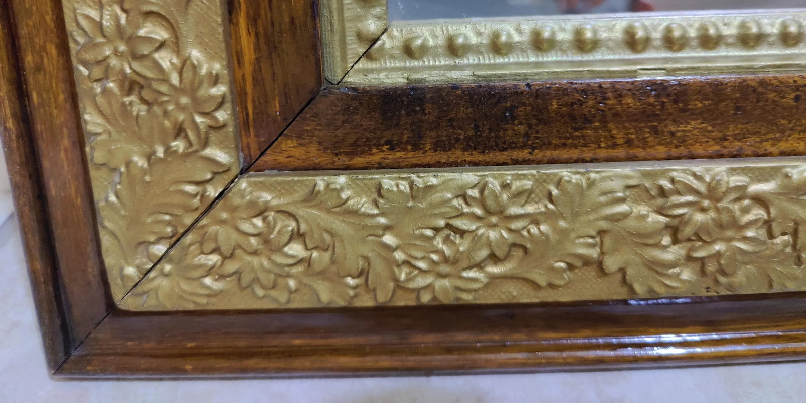 Antique Oak Wood Frame W/ Ornate Gesso -Flowers and Leaves Frame/ Mirror - 7