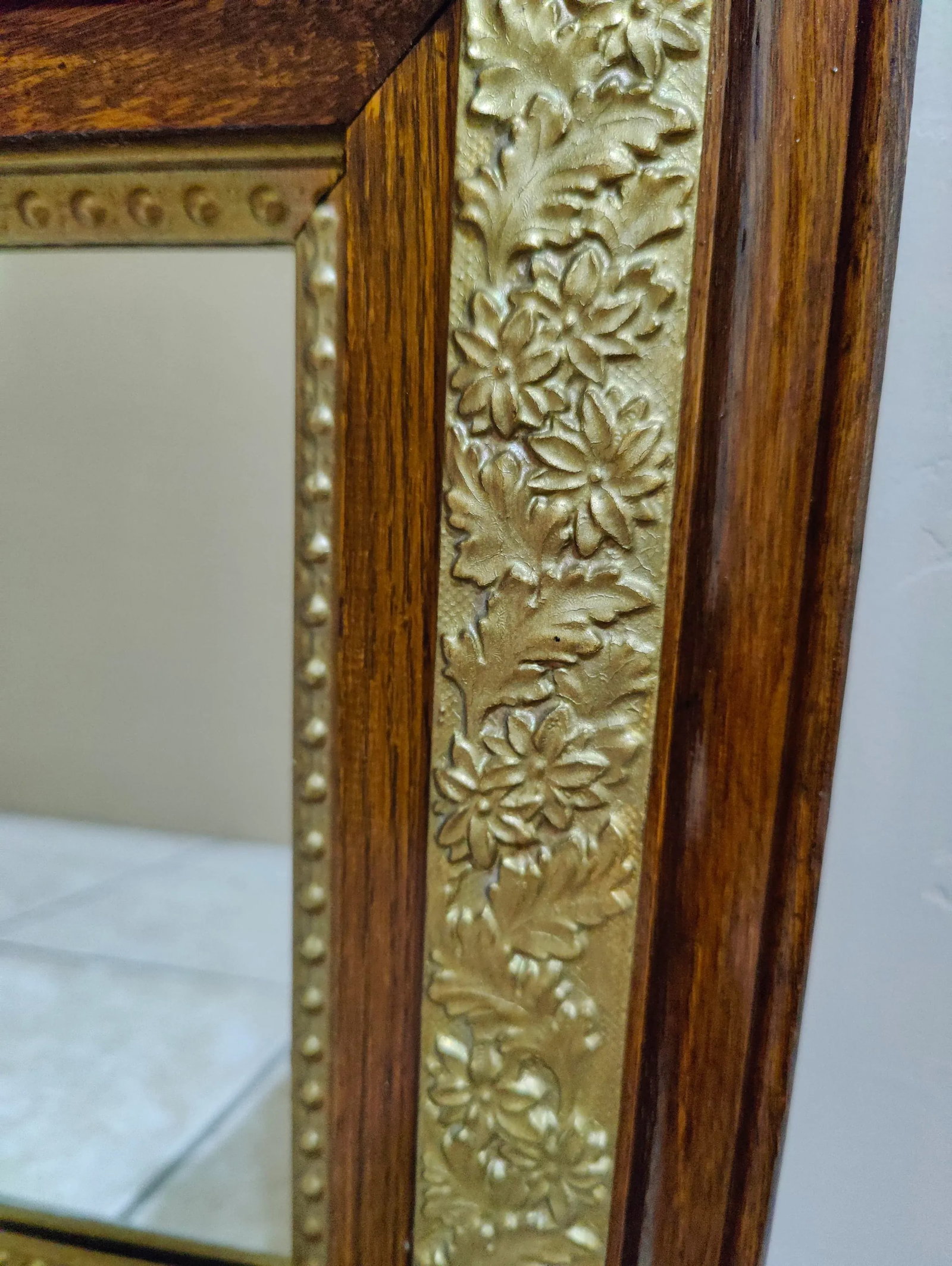 Antique Oak Wood Frame W/ Ornate Gesso -Flowers and Leaves Frame/ Mirror - 8