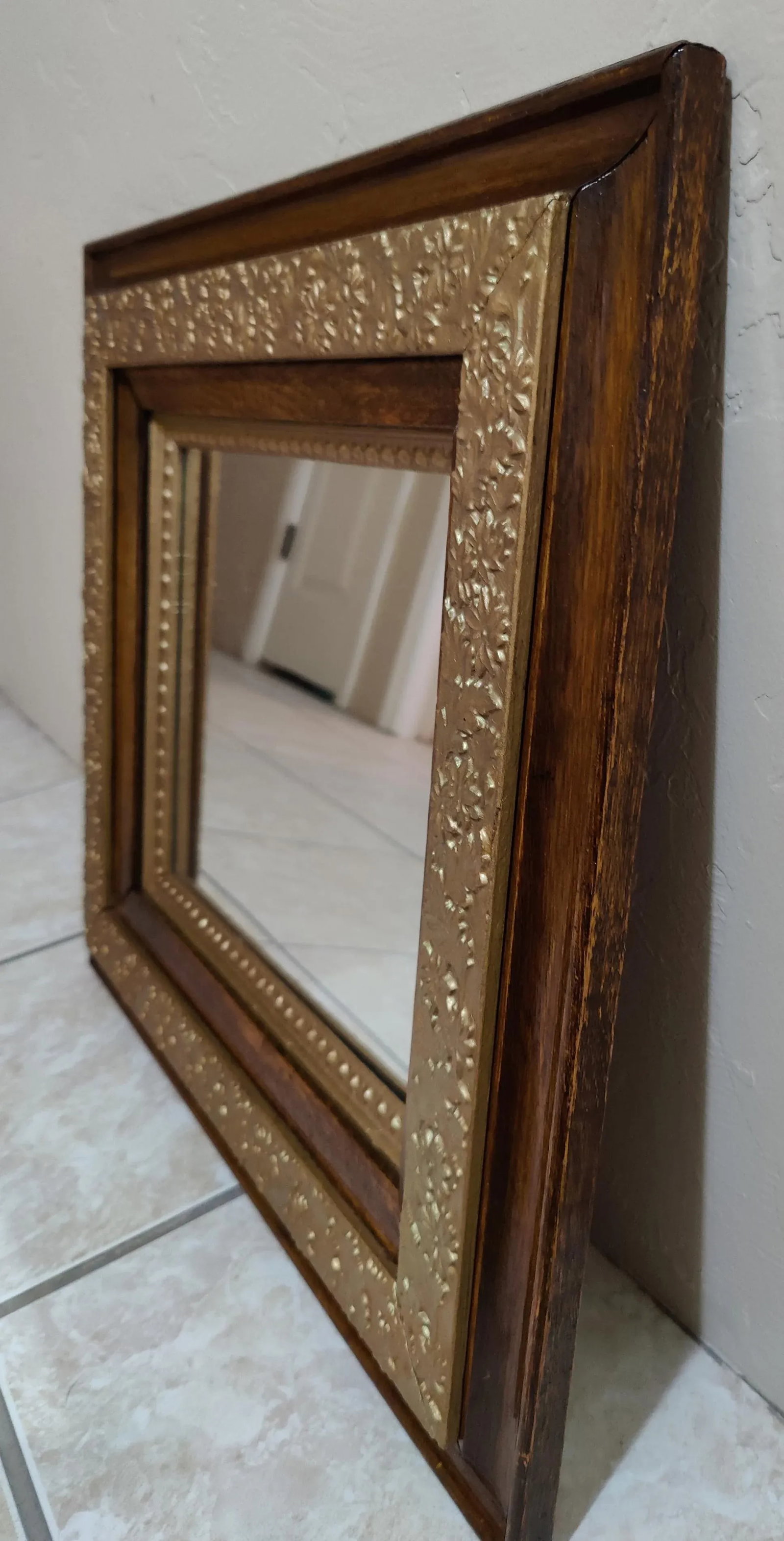 Antique Oak Wood Frame W/ Ornate Gesso -Flowers and Leaves Frame/ Mirror - 9