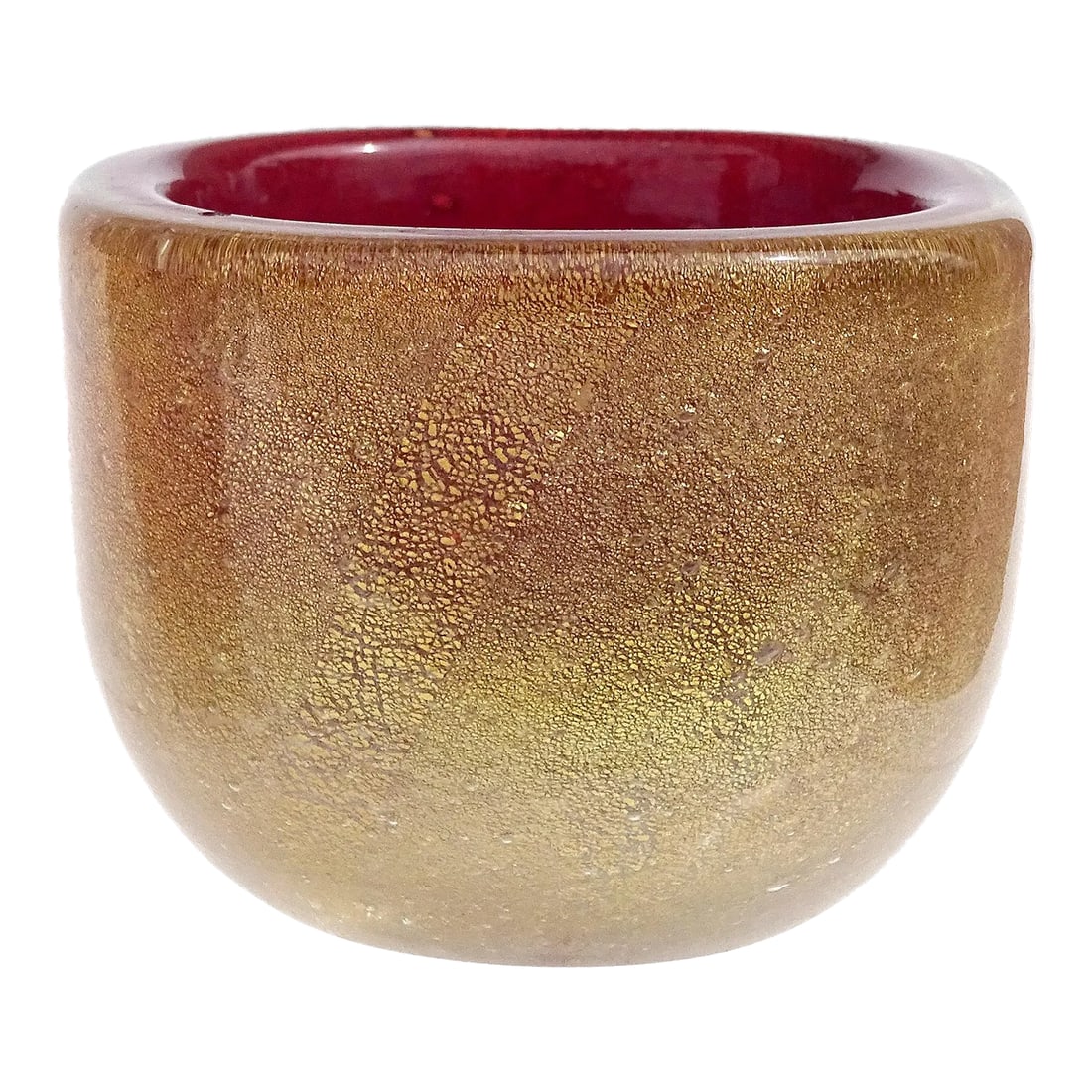 Murano Seguso Vetri d'Arte Poli 1939 Red Gold Flecks Italian Art Deco Glass Dish Bowl - As Is: Beautiful vintage Murano hand blown Sommerso ruby red, bubbles and gold flecks Italian art glass decorative personal ashtray / bowl. Documented to designer to Flavio Poli for Seguso Vetri d' Arte. The