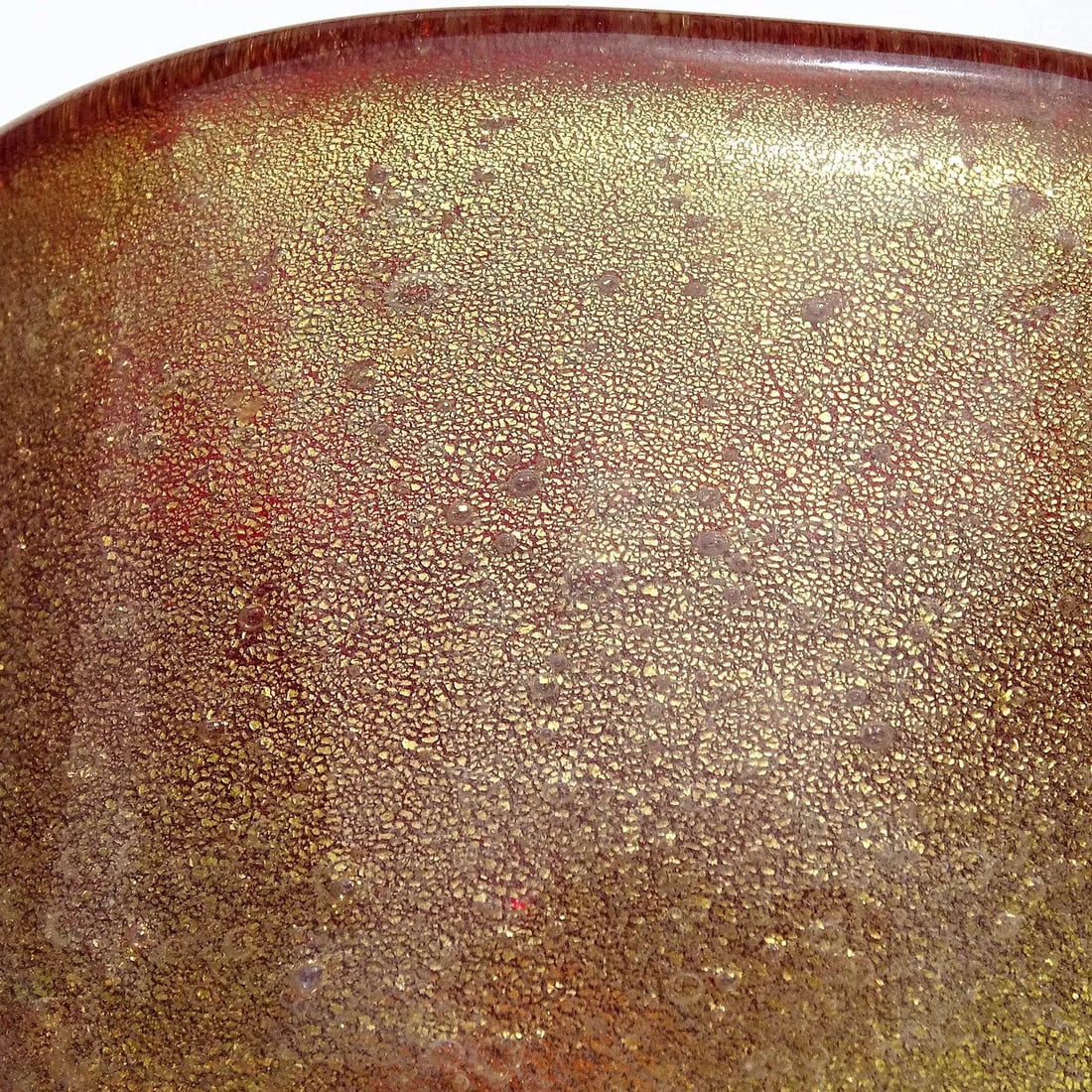 Murano Seguso Vetri d'Arte Poli 1939 Red Gold Flecks Italian Art Deco Glass Dish Bowl - As Is - 3