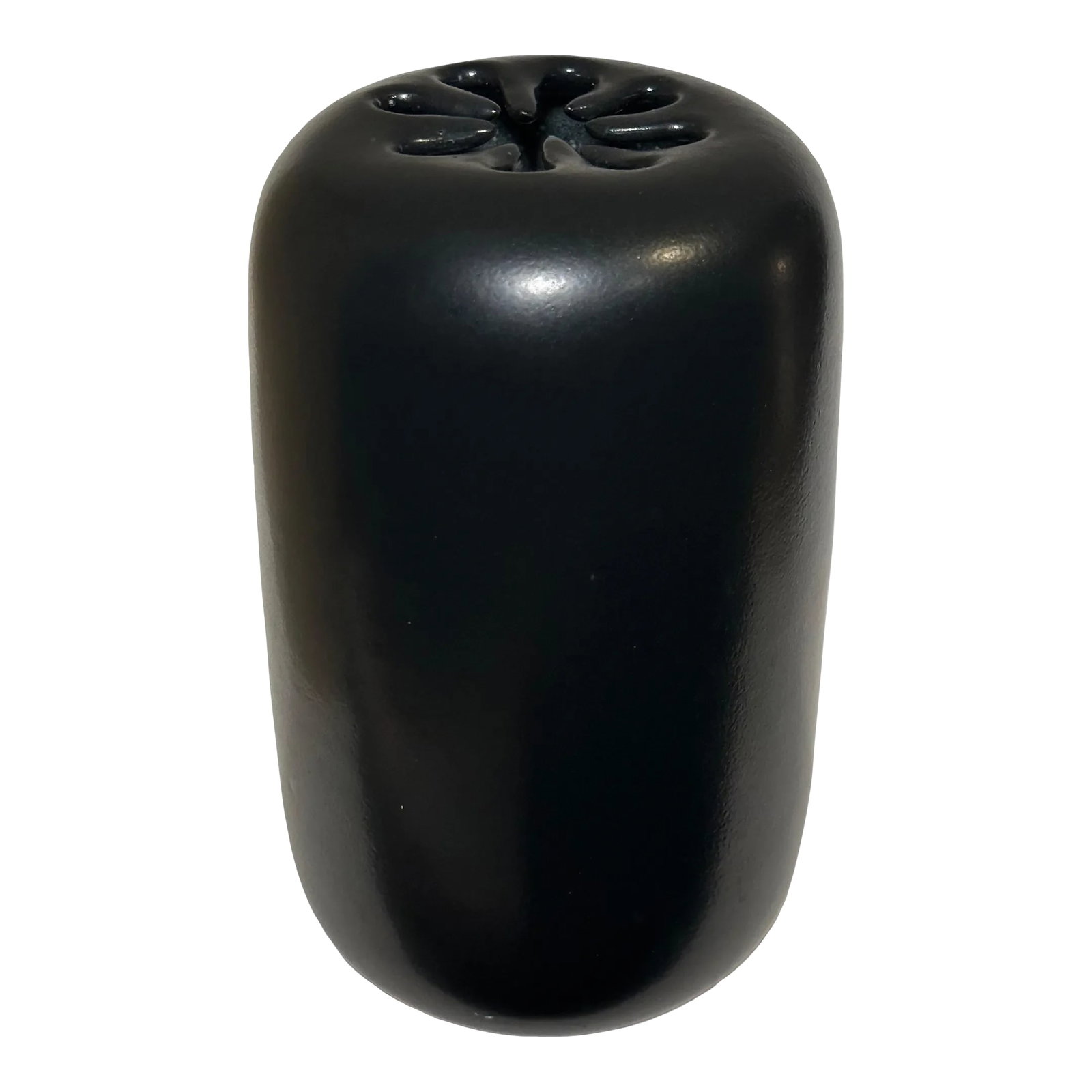 Mid-Century Modern Black Glaze Ceramic Vase by David Gil for Bennington, 1950s: Super unique modernist Mid-Century Modern ceramic Vase. Created in the 1950's by David Gil for Bennington. Beautifully designed and glazed in matte black. Condition: Alterations: Original Condition