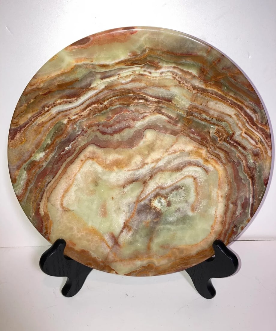 Set of 2 Natural Onyx Round Plates / Platters Made in Pakistan, 1980s - 2