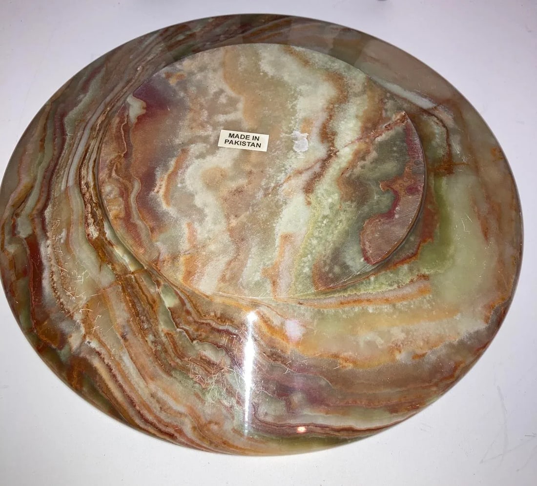 Set of 2 Natural Onyx Round Plates / Platters Made in Pakistan, 1980s - 4