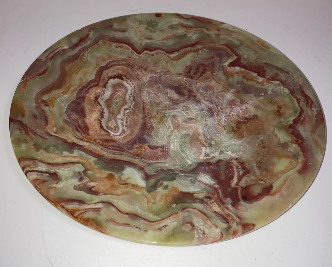 Set of 2 Natural Onyx Round Plates / Platters Made in Pakistan, 1980s - 6