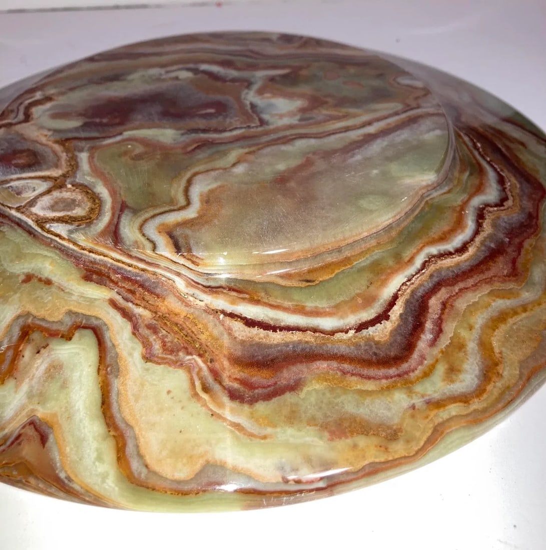Set of 2 Natural Onyx Round Plates / Platters Made in Pakistan, 1980s - 7