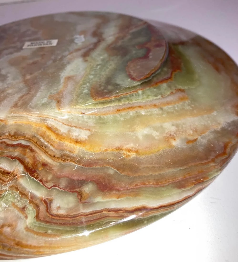 Set of 2 Natural Onyx Round Plates / Platters Made in Pakistan, 1980s - 9