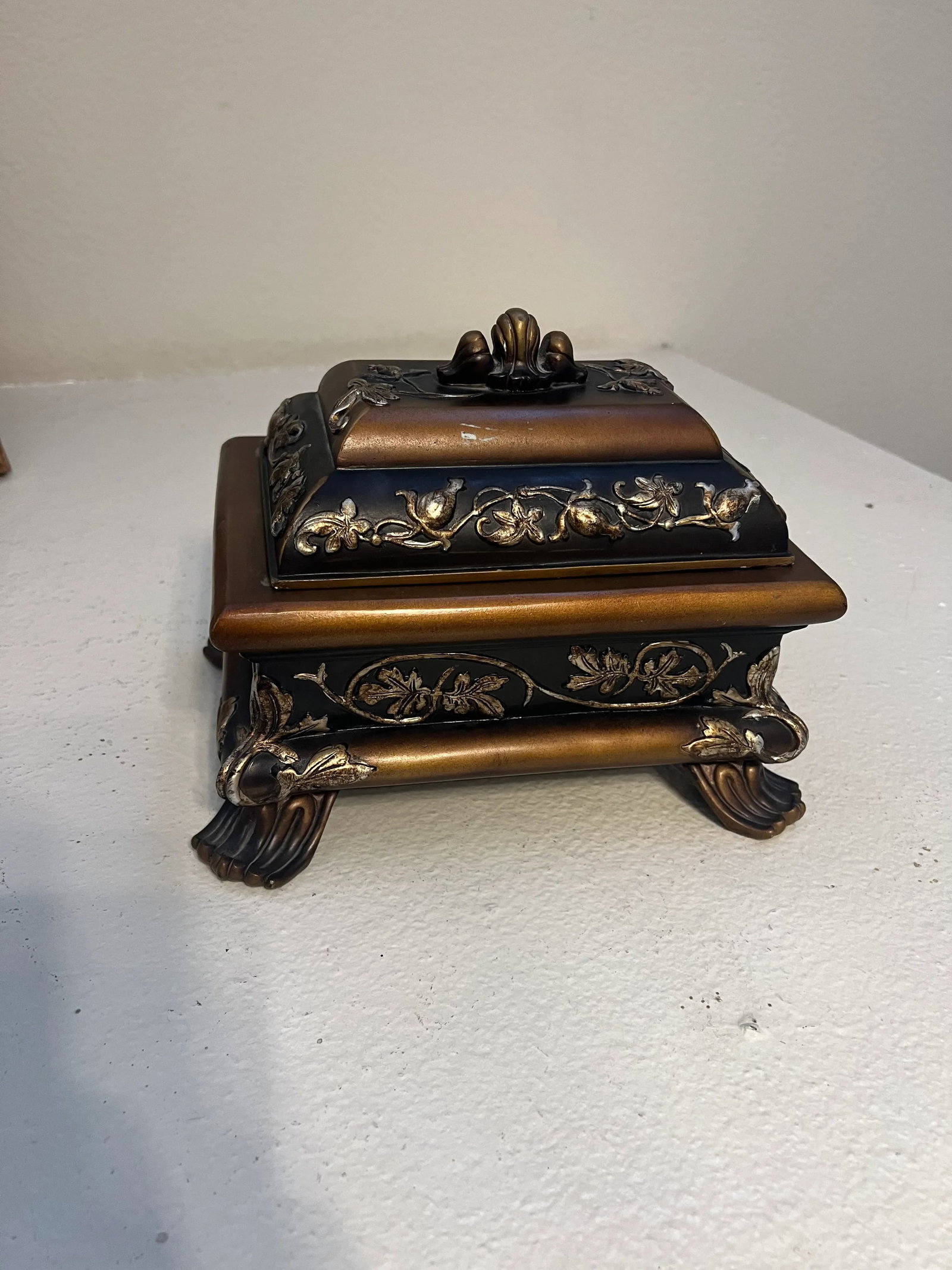 Vintage Mid 20th Century Tea Caddy Keepsake Trinket Jewelry Box / Safe Plaster - 13