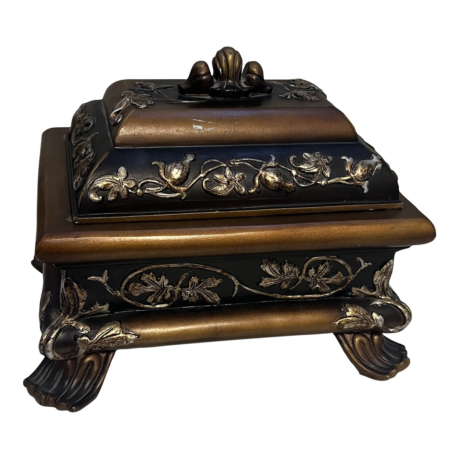 Vintage Mid 20th Century Tea Caddy Keepsake Trinket Jewelry Box / Safe Plaster: My mom had it for more than 10years. Very beautiful piece to have. Made in the Mid 20th Century Condition: Alterations: Original Condition Unaltered Imperfections: Some Imperfections Condition Notes: