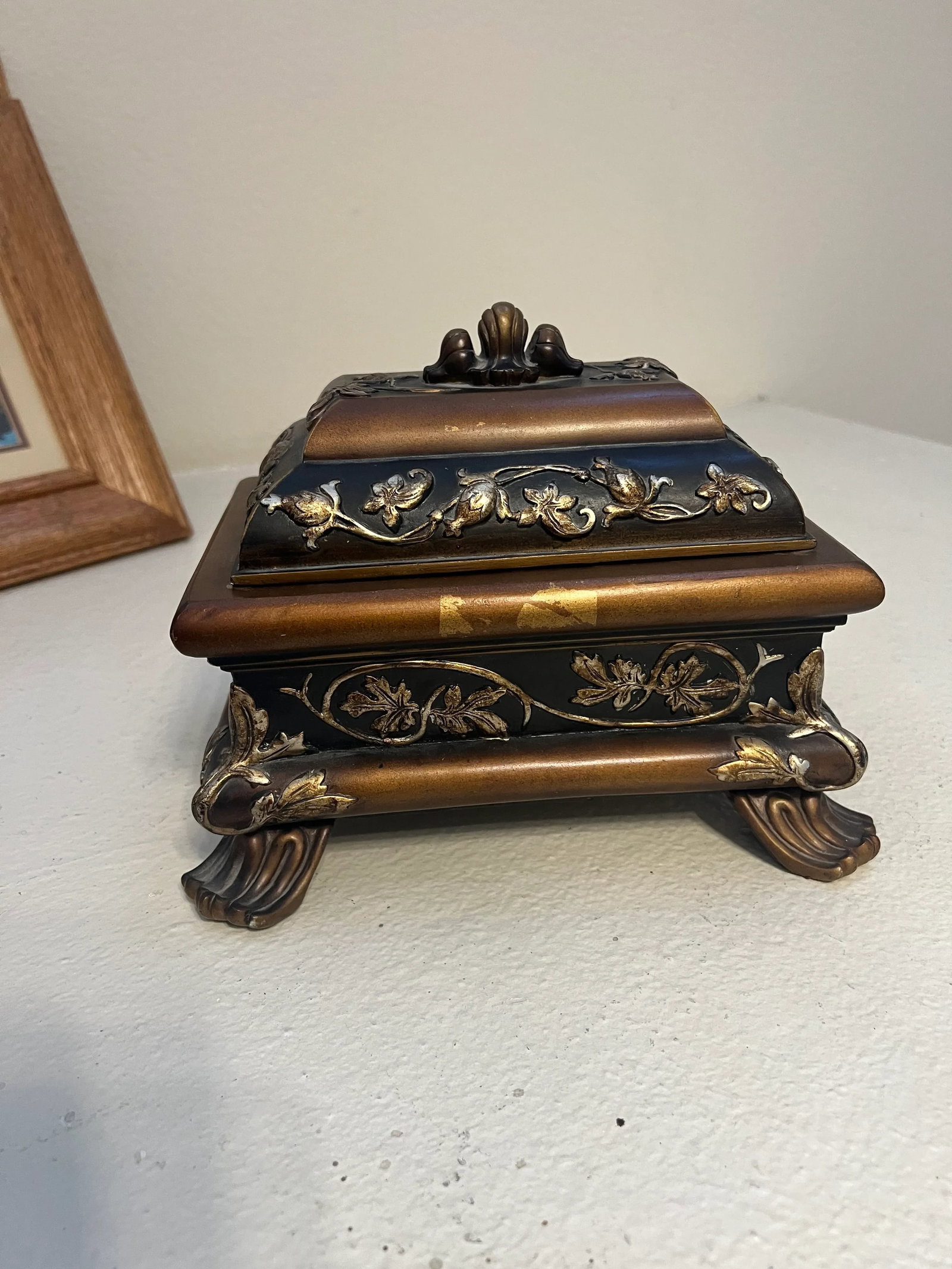 Vintage Mid 20th Century Tea Caddy Keepsake Trinket Jewelry Box / Safe Plaster - 3